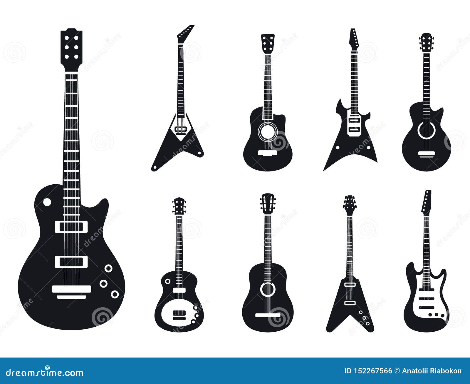 Electric Guitar Icons Set, Simple Style Stock Vector Illustration of