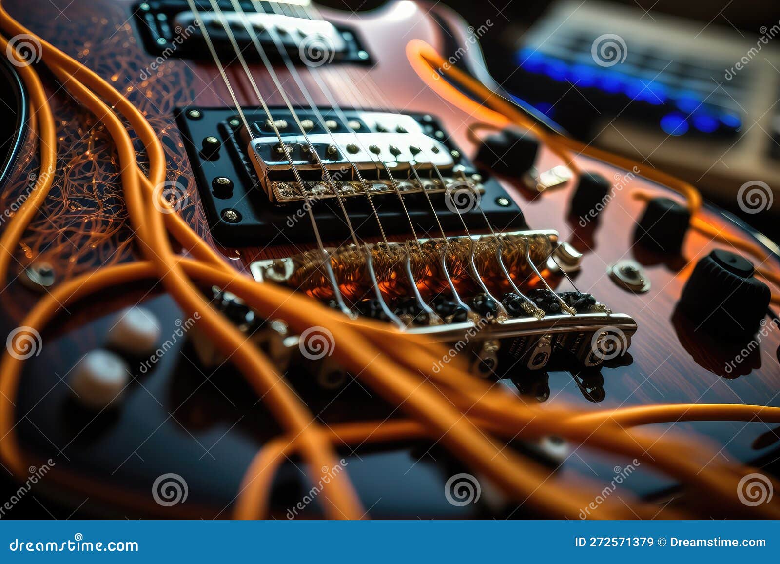 Electric Guitar, with Its Strings and Pickups Visible, Providing Close