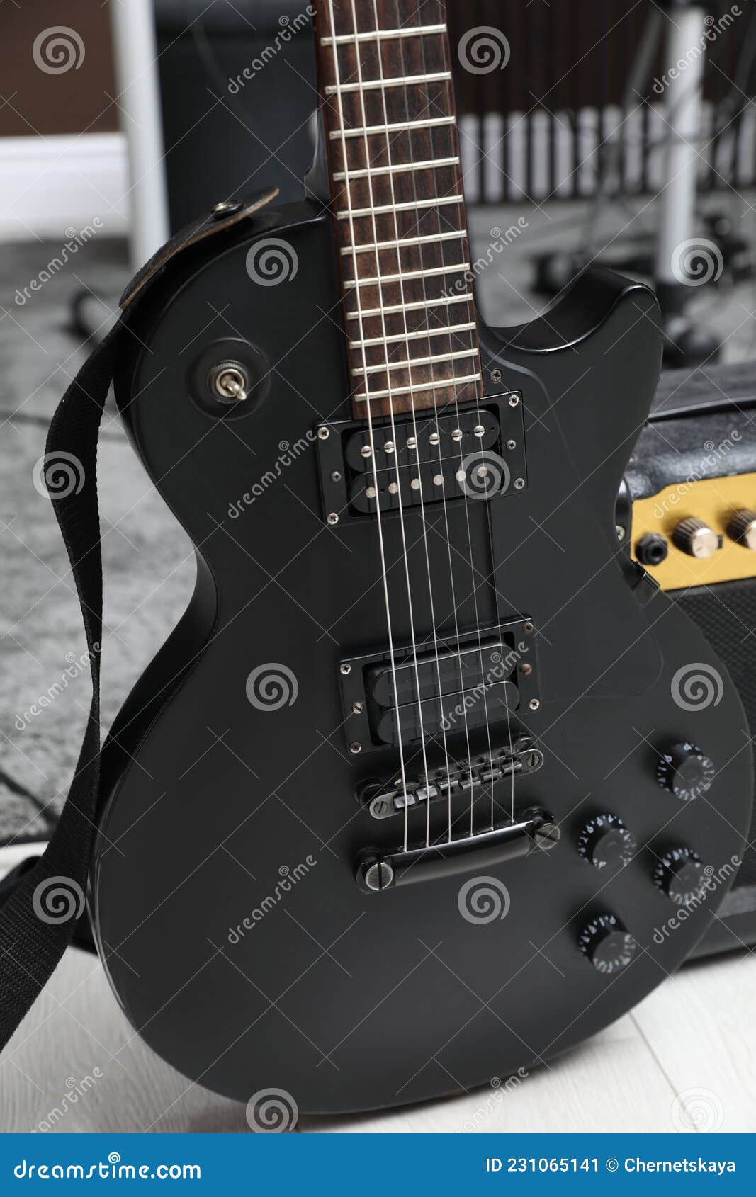 Electric Guitar at Recording Studio. Music Band Practice Stock Image