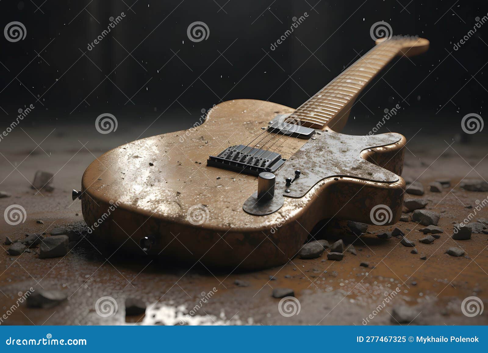 Electric Guitar on the Sand. Neural Network AI Generated Stock