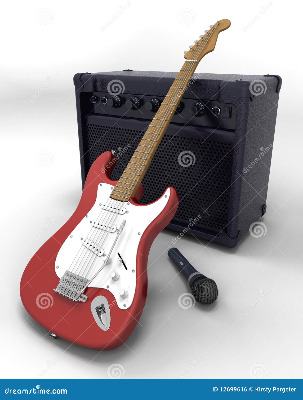 Electric Guitar, Speaker and Microphone Stock Illustration