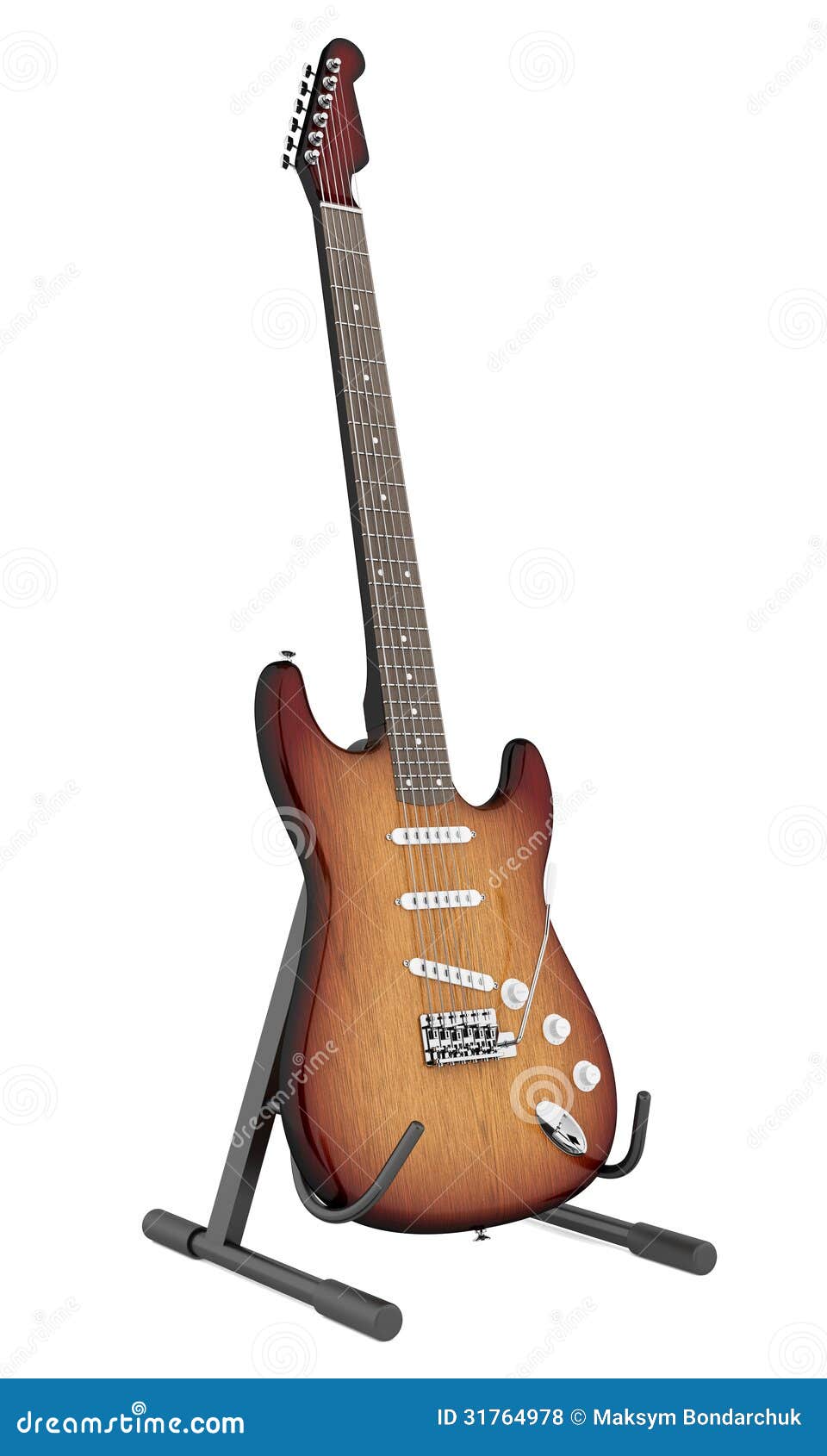 Electric Guitar on Stand Isolated on White Stock Illustration