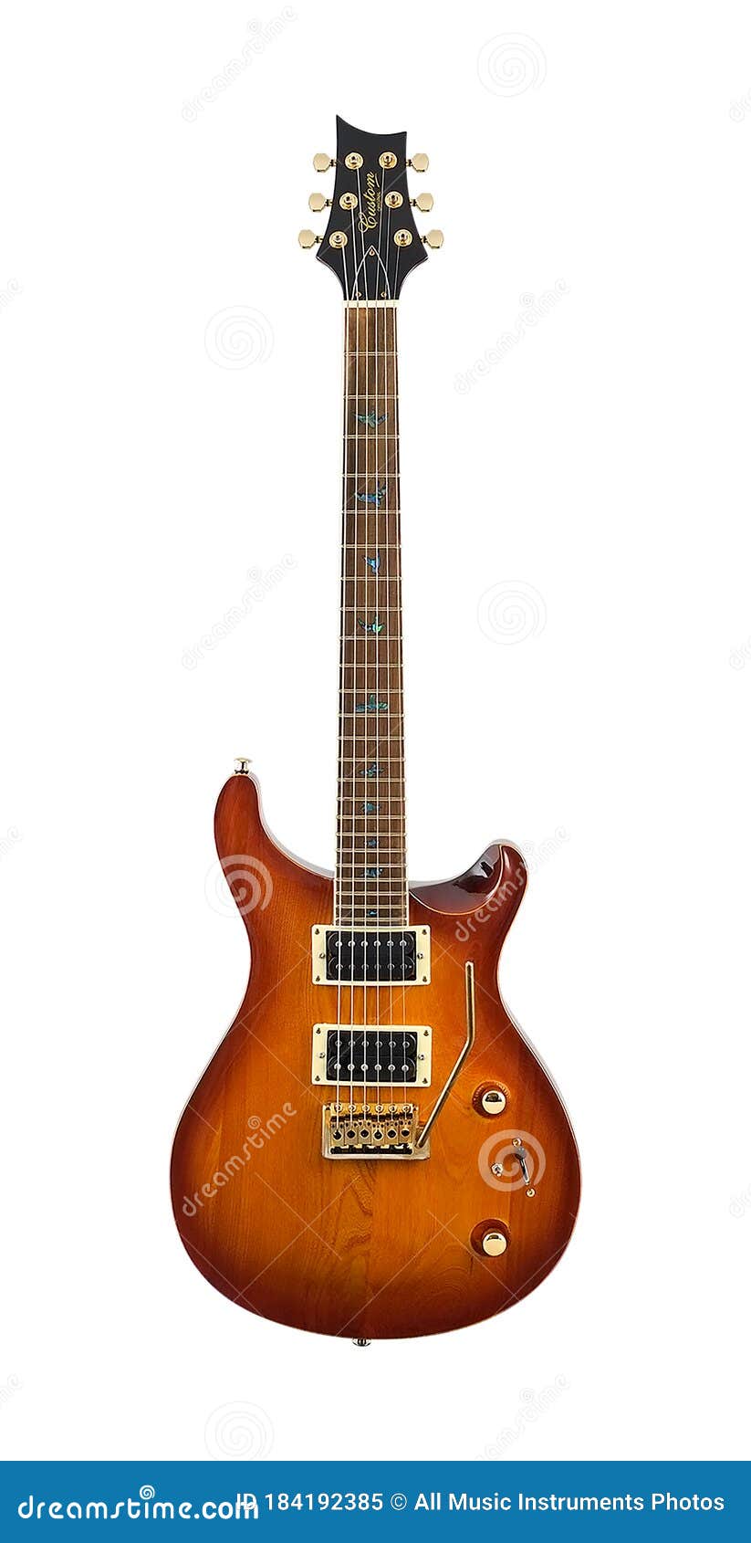 Copper Electric Guitar Music Instrument Isolated on White Background