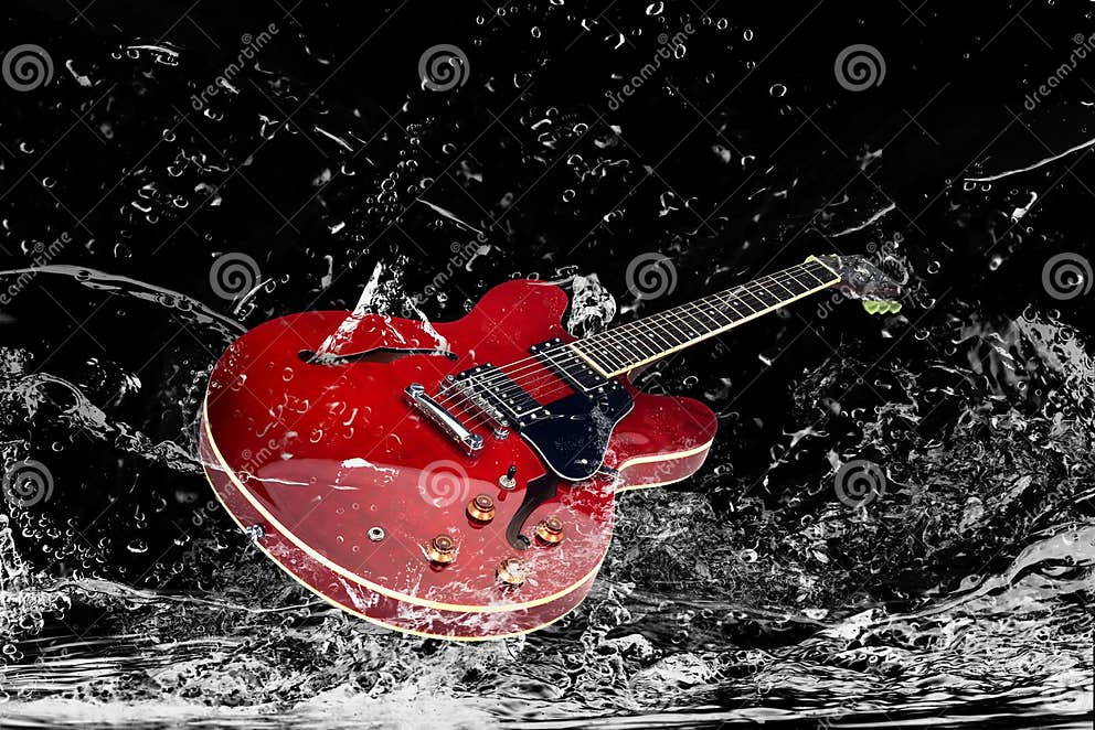 Electric guitar in water stock image. Image of frets 25154397