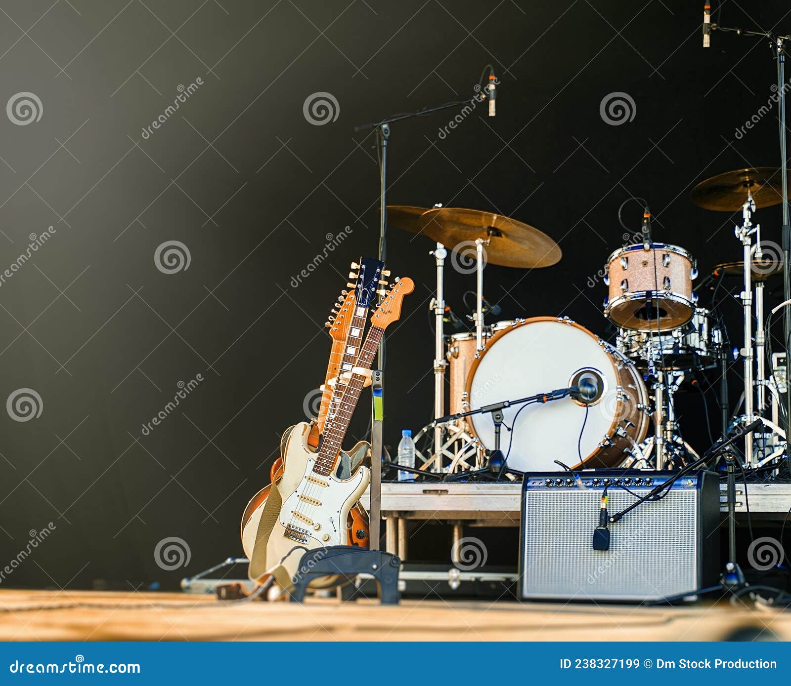 Electric guitars and drums stock image. Image of instrument 238327199