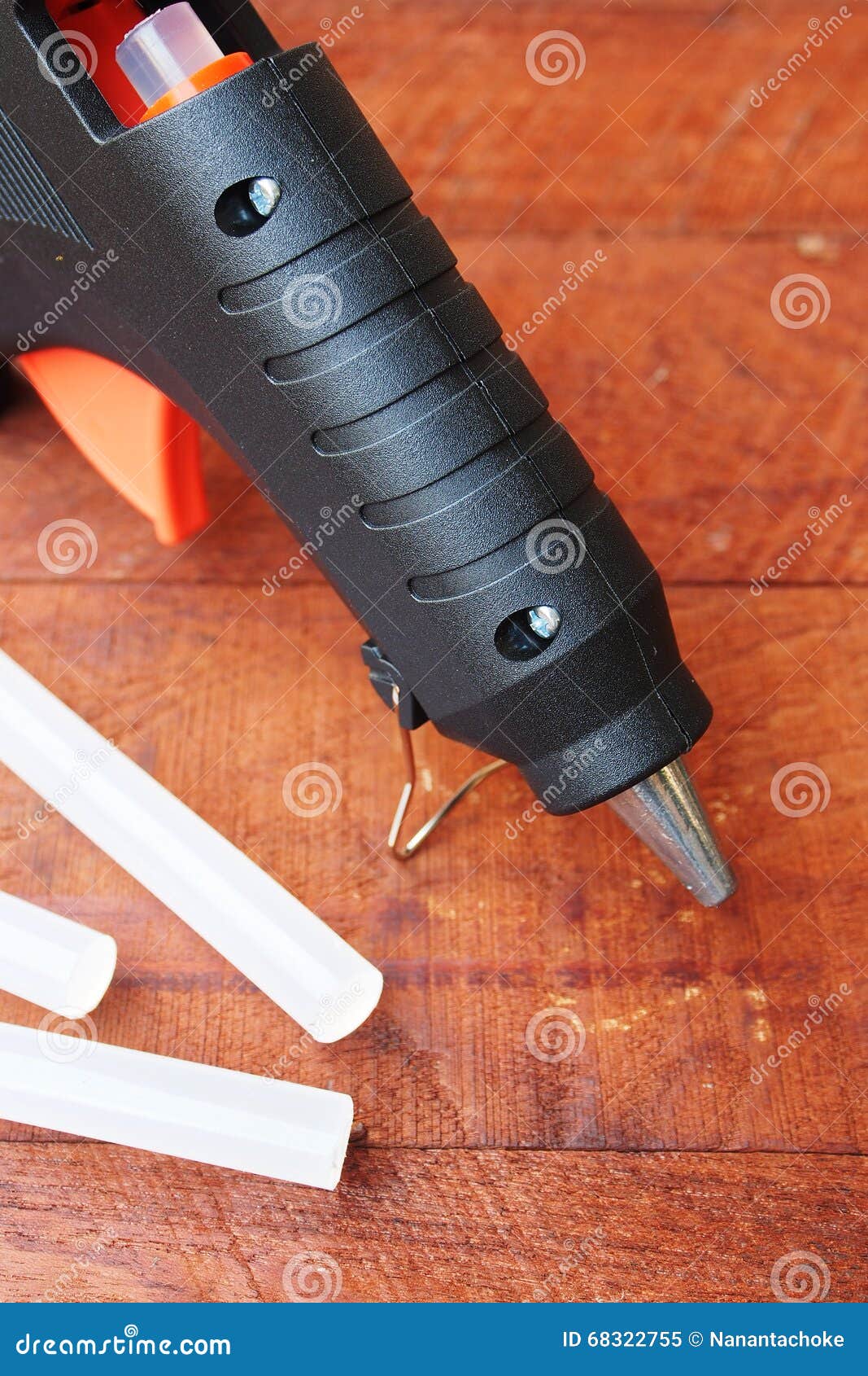Electric Hot Glue Gun on a Wood Background Stock Image Image of