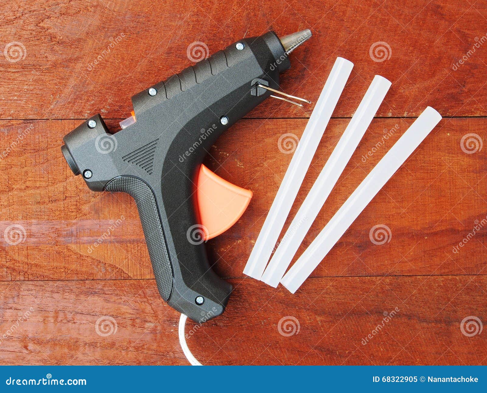 Electric Hot Glue Gun on a Wood Background Stock Image Image of