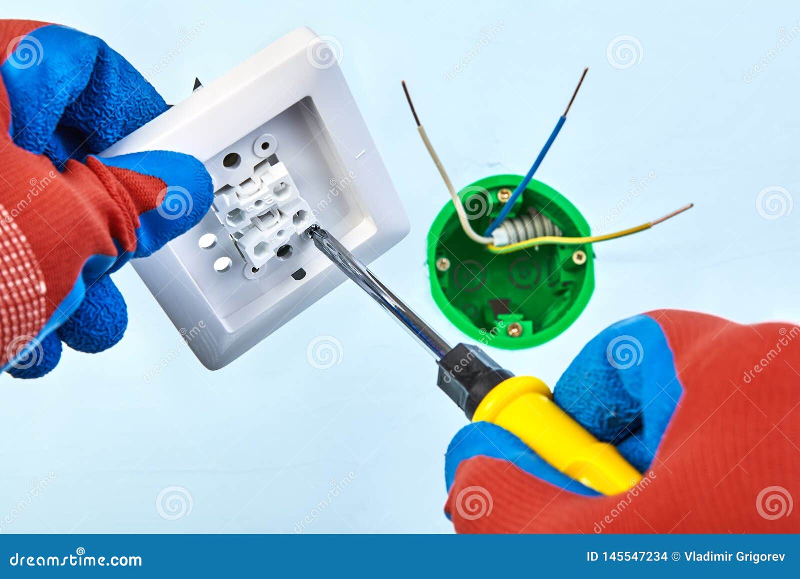 Electric Installation Work with Light Switch Stock Photo Image of installing, european 145547234