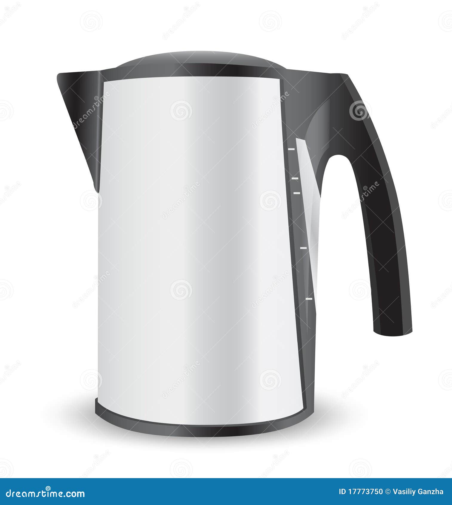 The Electric Kettle Is Grey With Glass And A Measuring Scale In The