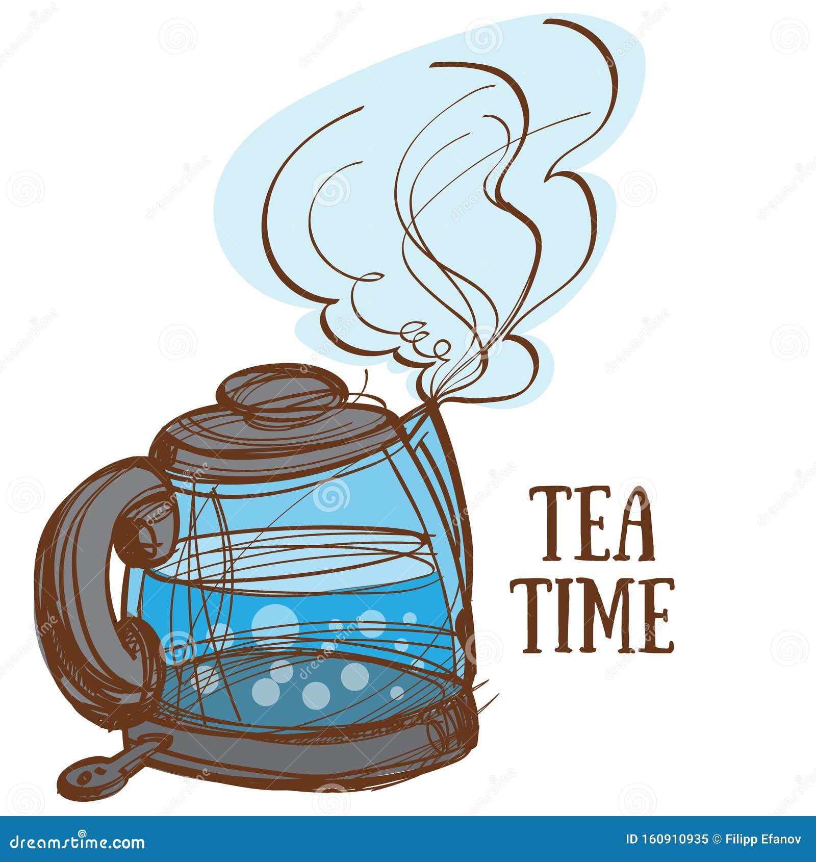 Electric Kettle with Boiling Water, a Color Hand Drawing Stock