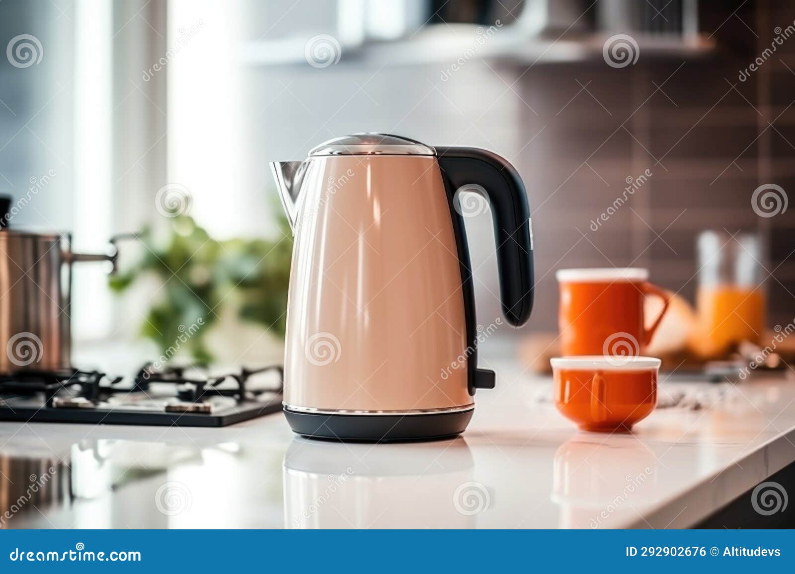 Electric Kettle in a Cozy Kitchen Environment Stock Photo Image of