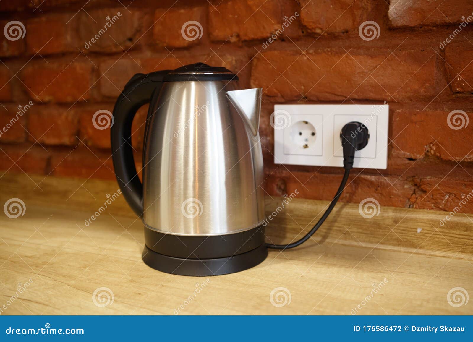 Electric Kettle Plugged into a Power Outlet Stock Photo - Image of  stainless, water: 176586472