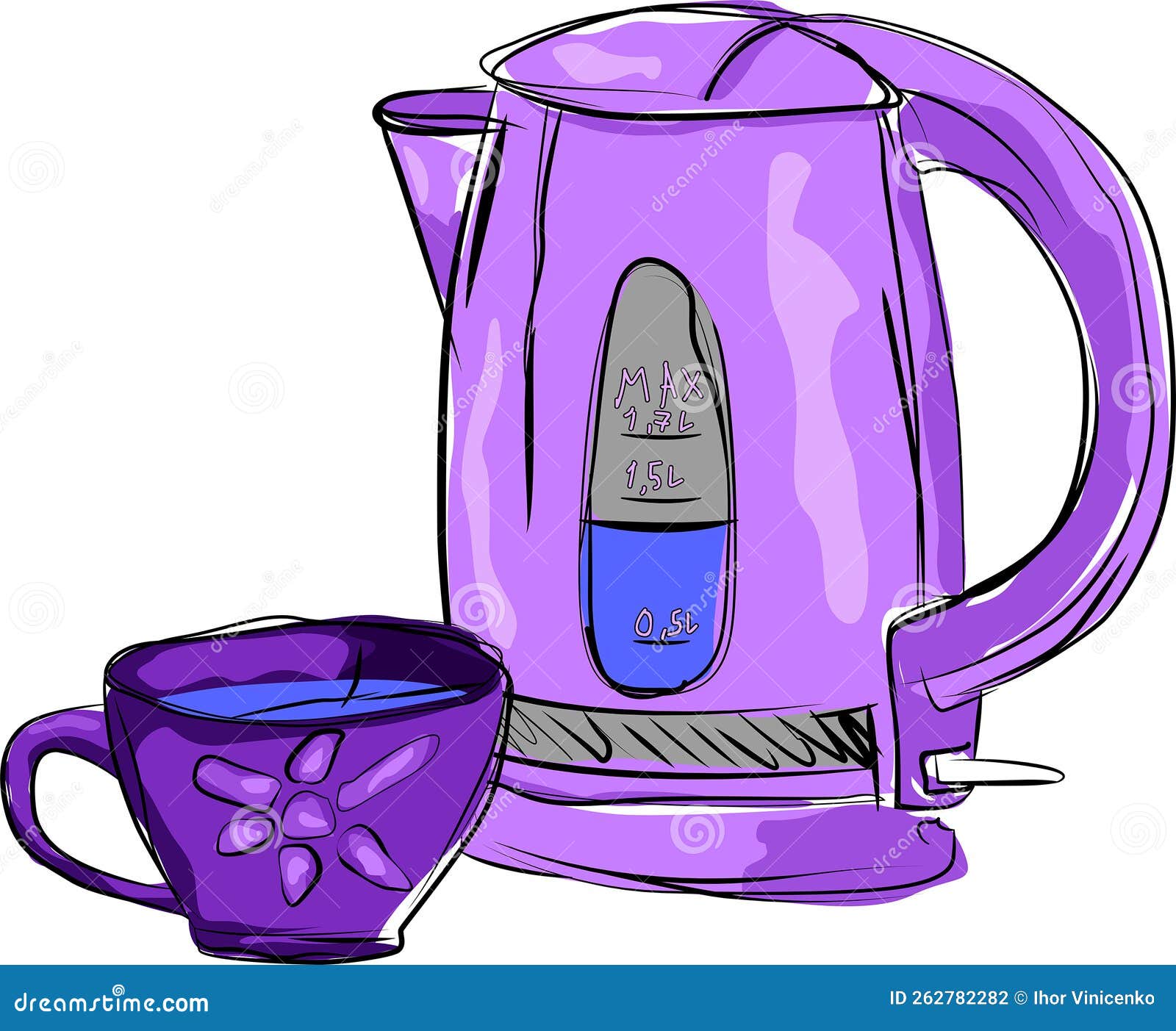 Electric Kettle with Water. Stock Vector Illustration of vector