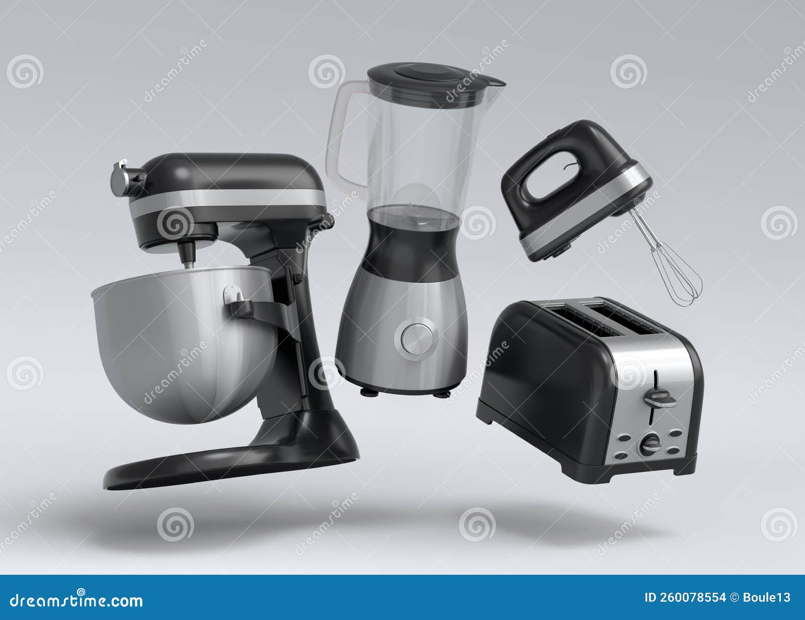 Electric kitchen appliances and utensils for making breakfast on