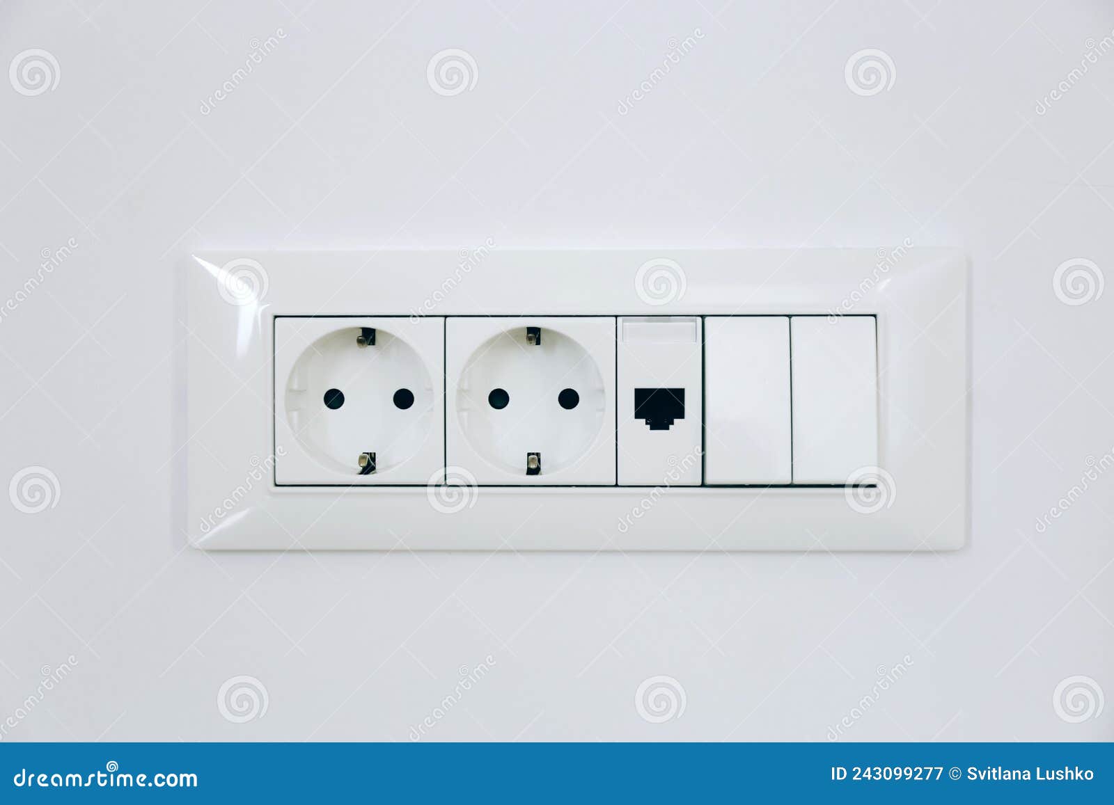 Electric Light Switch and Socket on the White Wall Stock Image Image