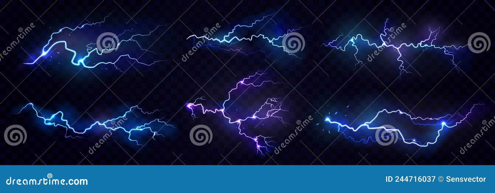 Electric Lightning Effect, Realistic Thunderbolt Stock Vector