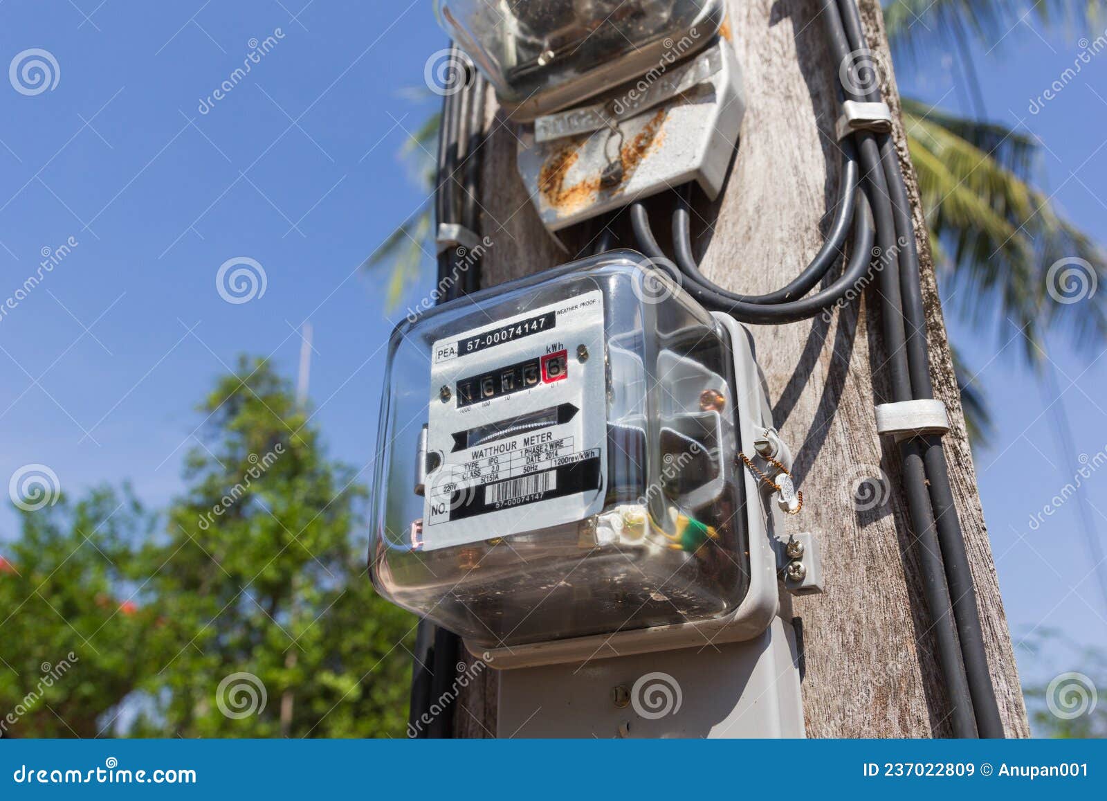Electric Meter on Electrical Pole Stock Image Image of glass, grid