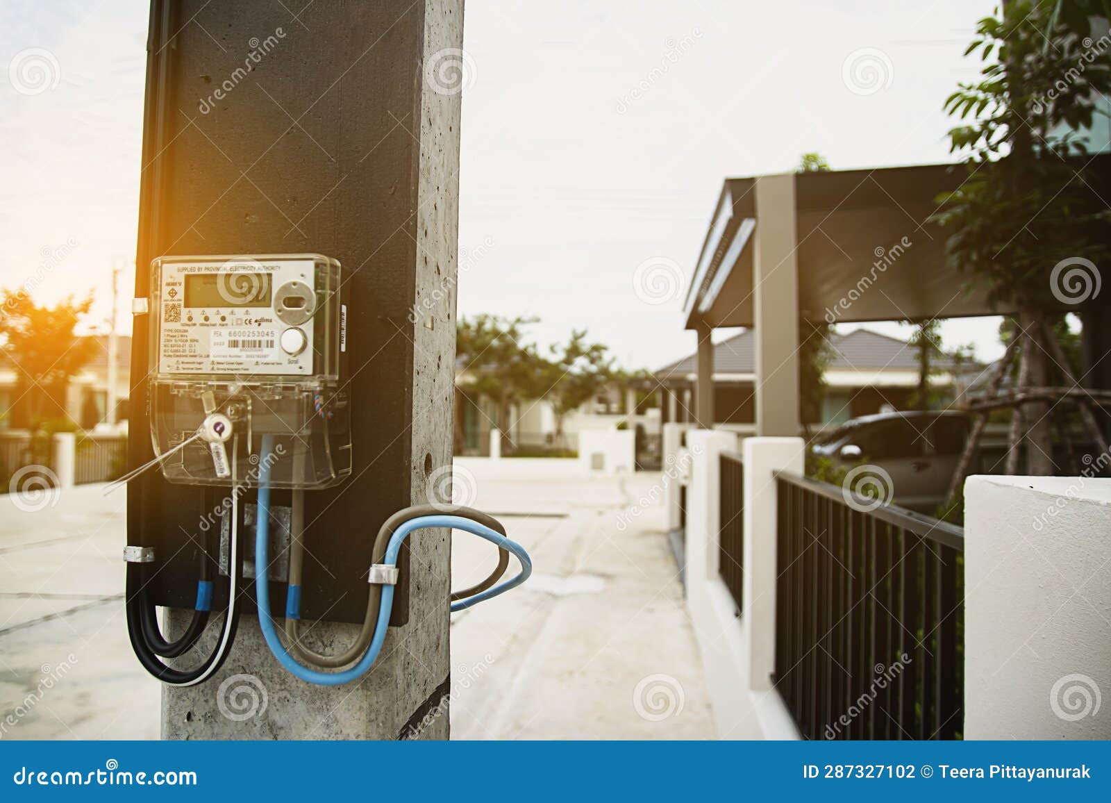 Electric Meter Installed on Electric Pole Stock Photo Image of