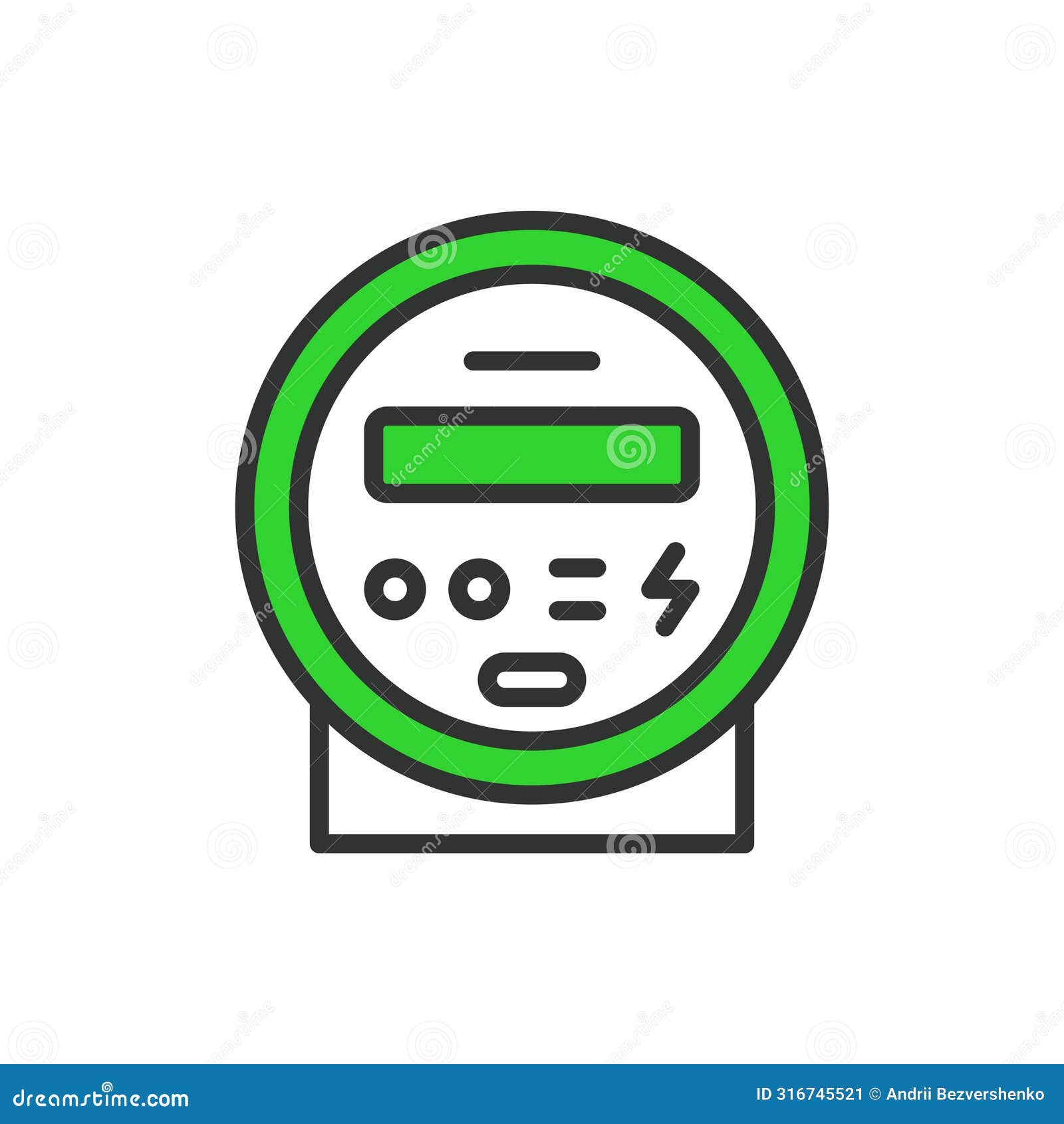 electric meter, in line , green. electric, meter, measurement, utility, consumption, power on white background