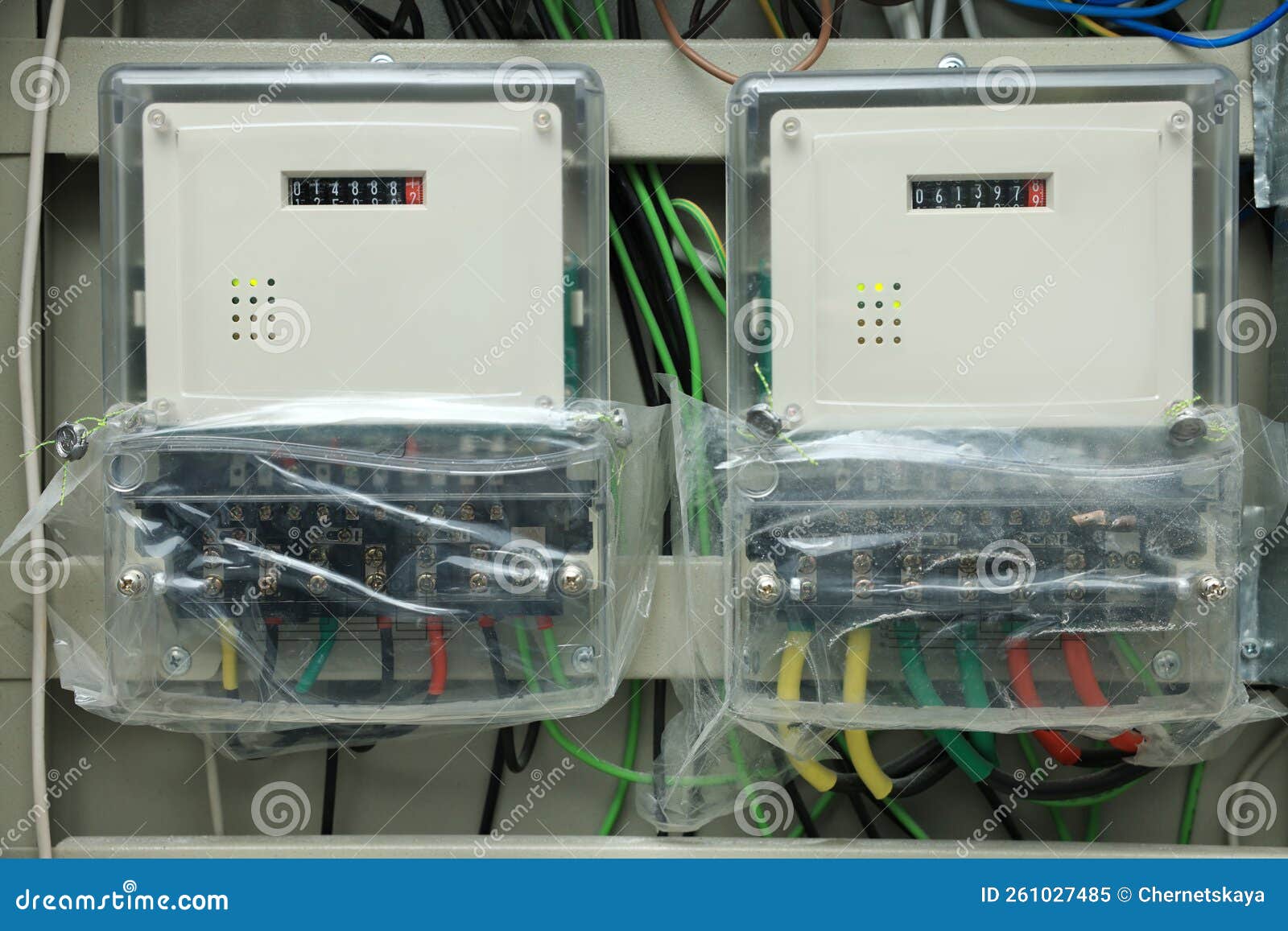 Electric Meters and Wires in Fuse Box Stock Image Image of object, industry 261027485