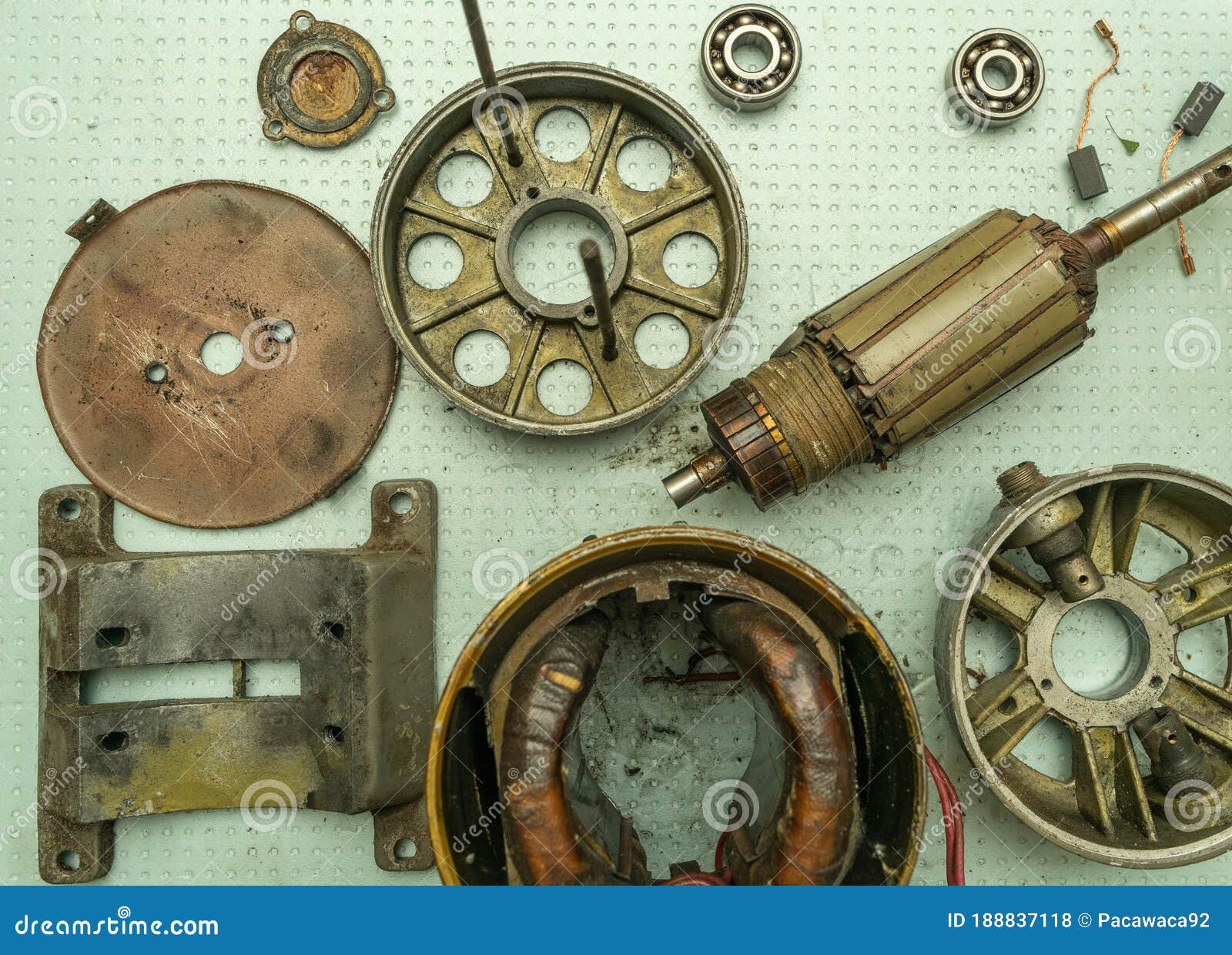 The Electric Motor is Disassembled. Electric Motor Parts are Separate