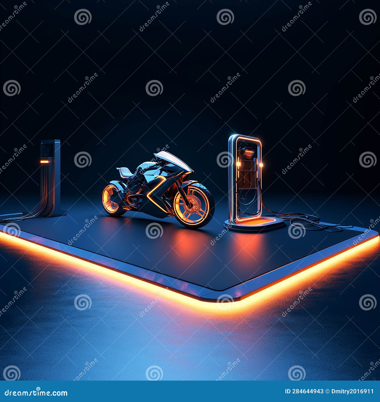 The Process of Remote Contactless Charging of Electric Motorcycles with  Digital Technologies. Stock Illustration - Illustration of engine, battery:  284333674