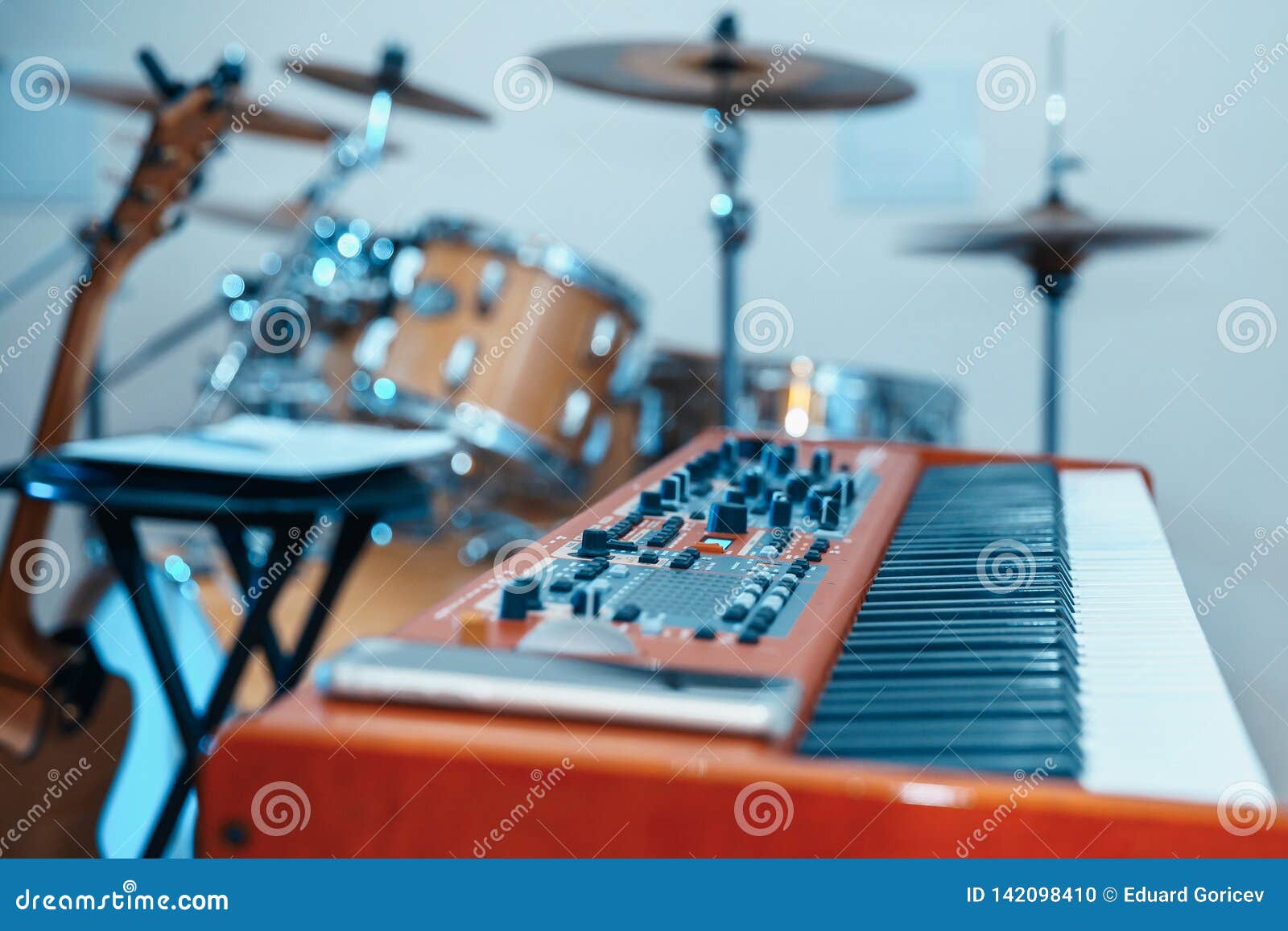Electric Piano at Concert with the Band Stock Photo Image of composer