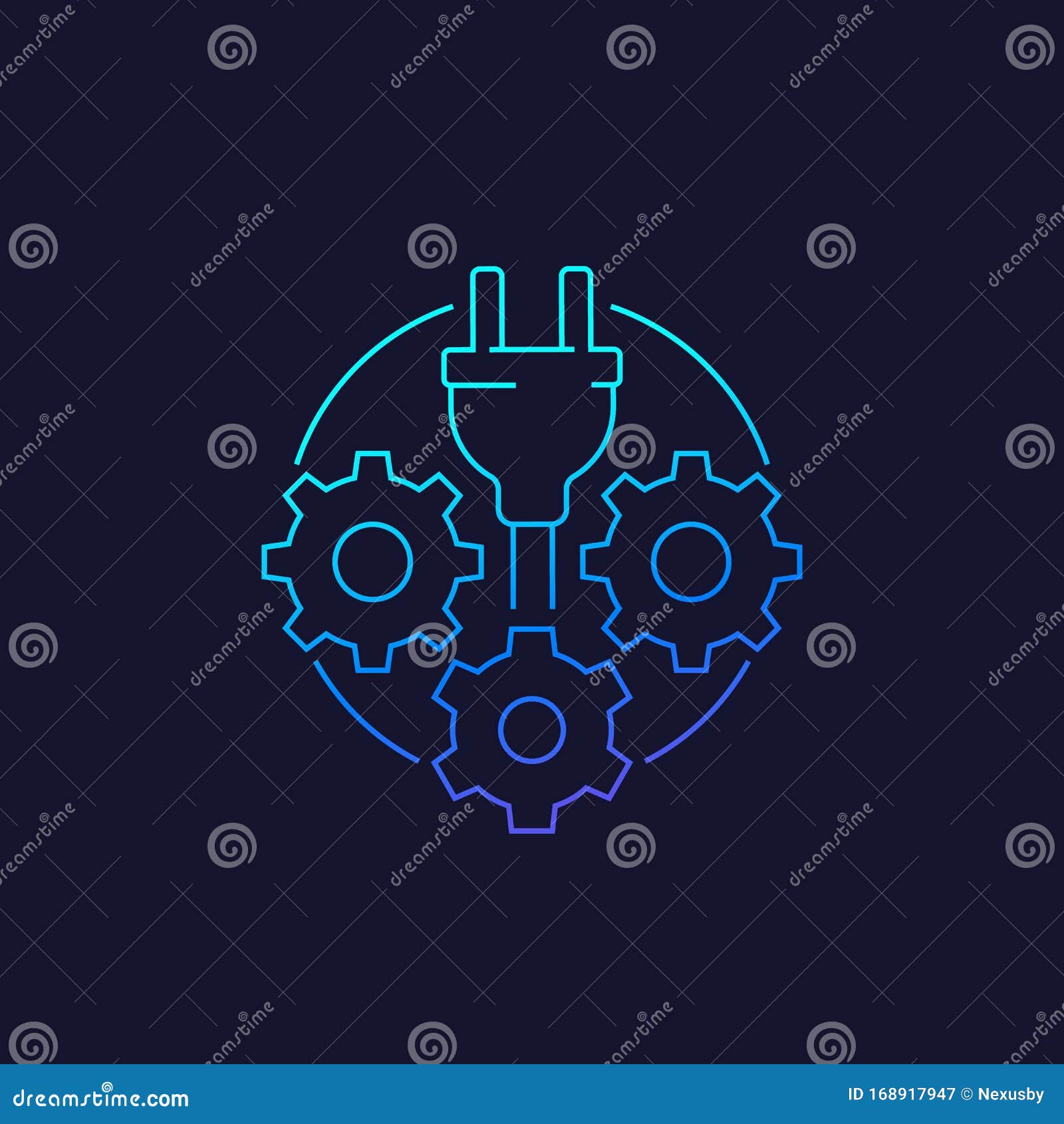 electric plug with gears linear icon