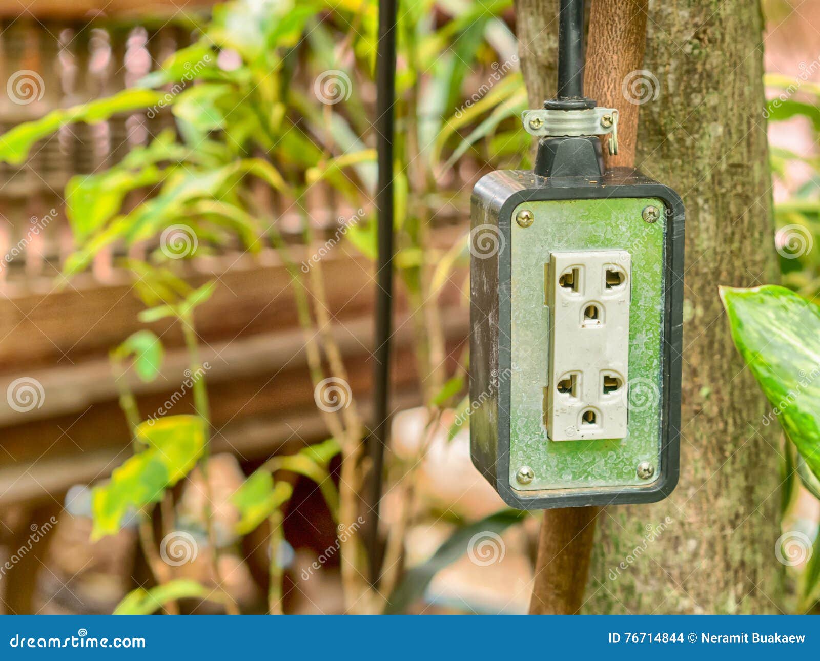 Electric Plug Socket in the Garden. Stock Photo Image of energy, plug