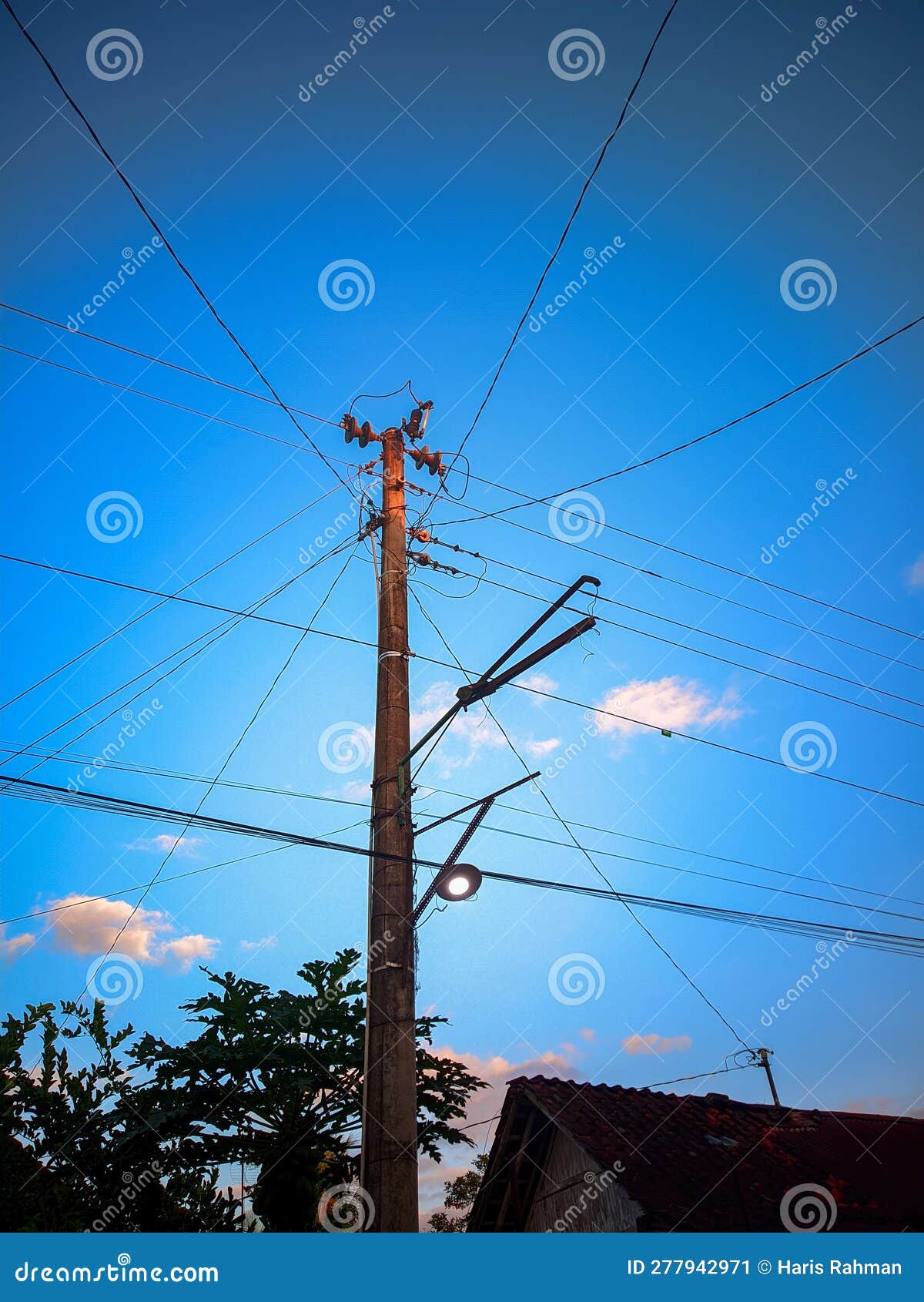 Electric Poles with Lights Still on in the Morning Stock Image Image