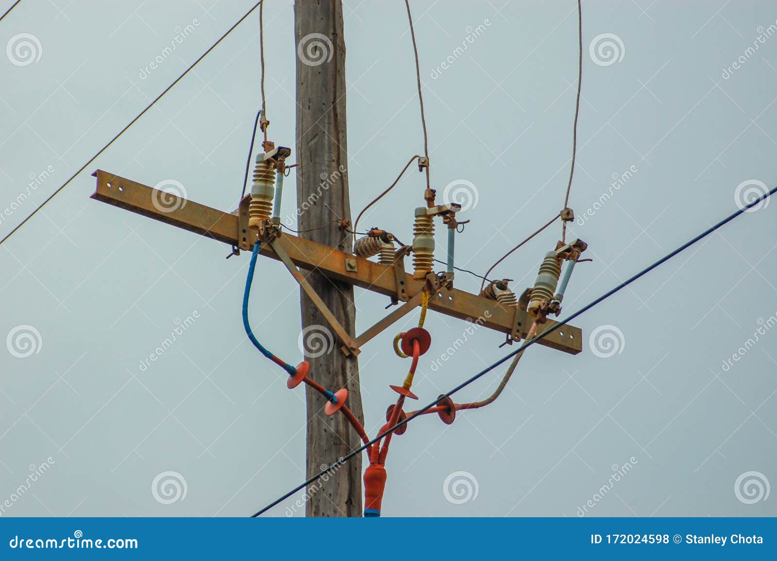 Electric Power Lines with Power Circuit Breakers Stock Photo Image of