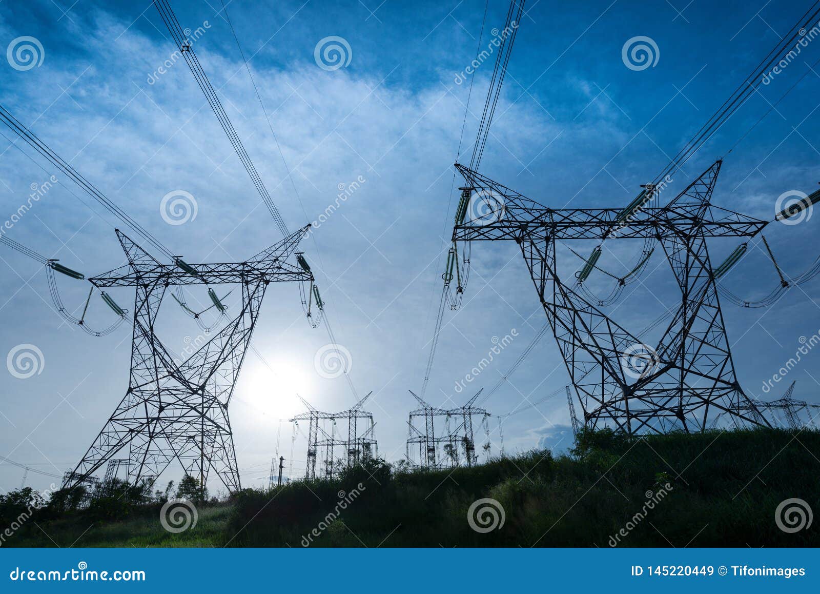 electric power lines coming out from a substation at foz do iguazu