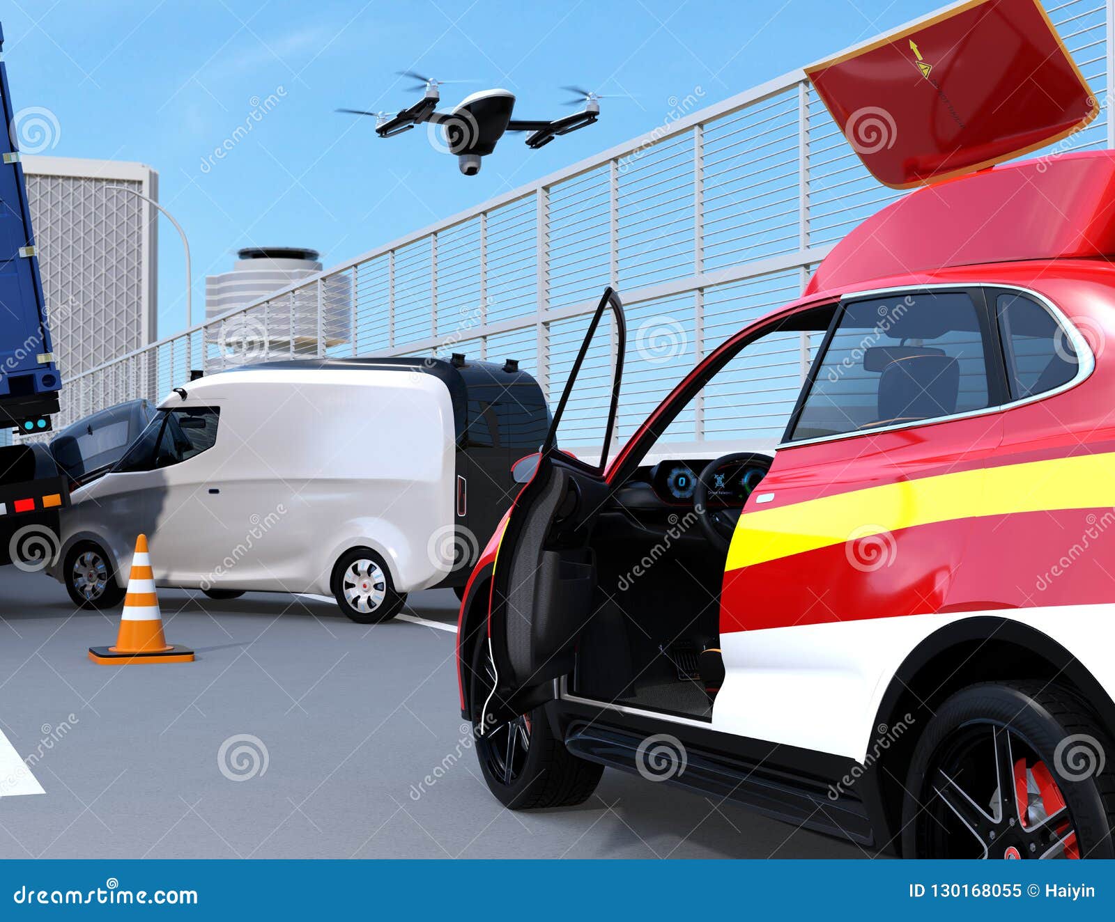 Electric Rescue SUV Released Drone To Recording Car Accident on Highway