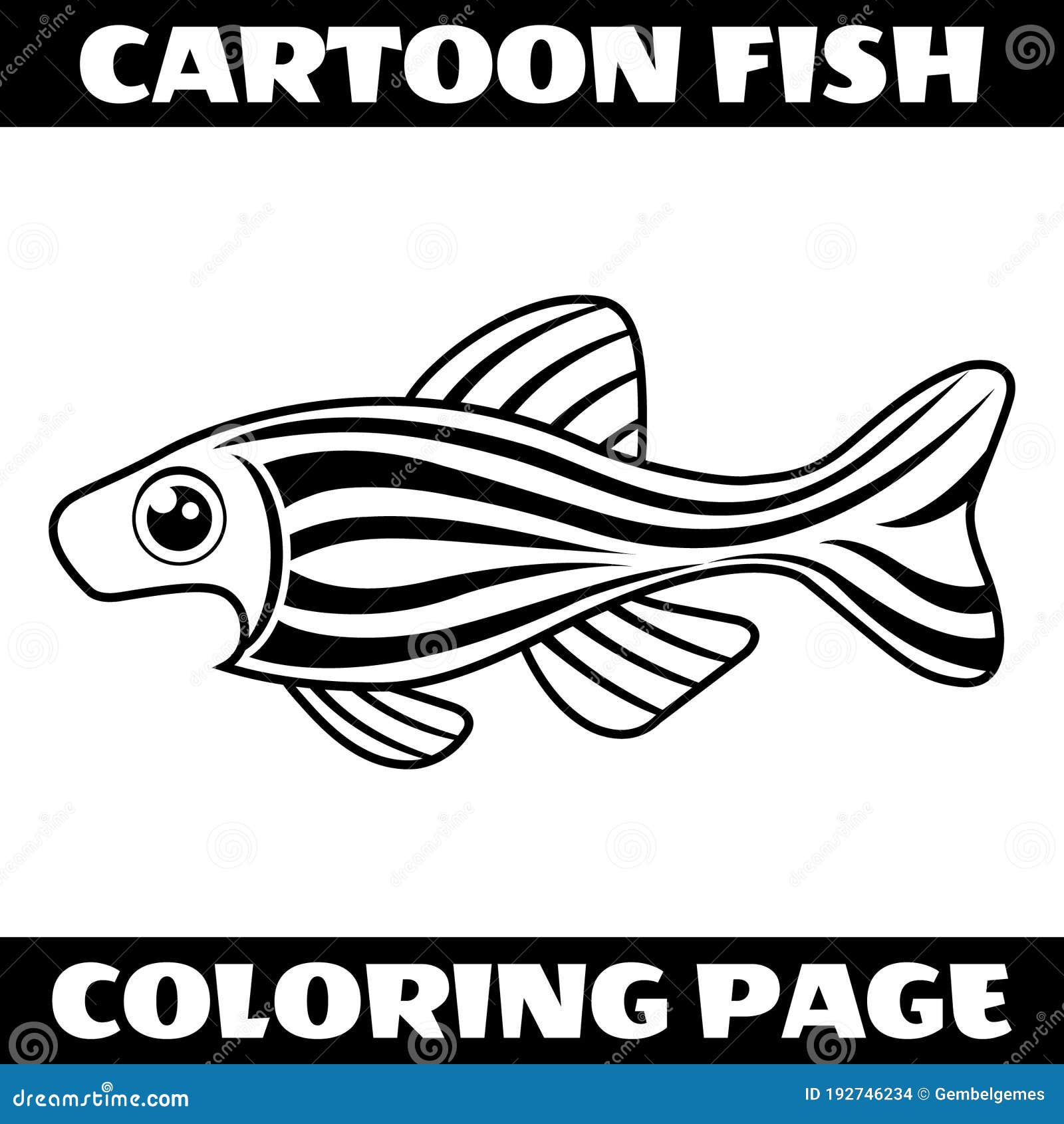 Cartoon Shocked Fish Outline Coloring Page Stock Vector