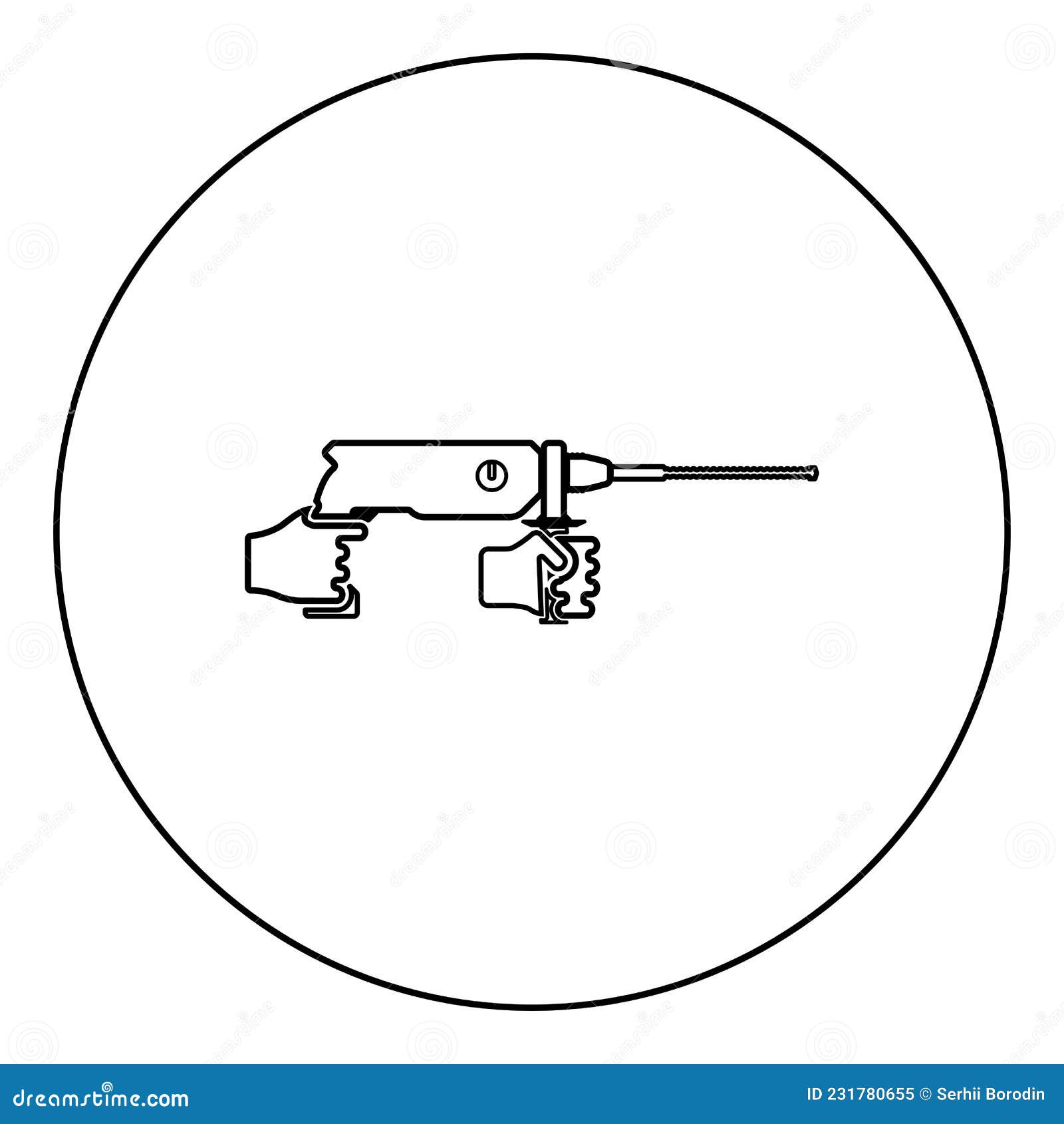 electric rotary hammer drill in hand holding tool use arm using power tool icon in circle round black color  