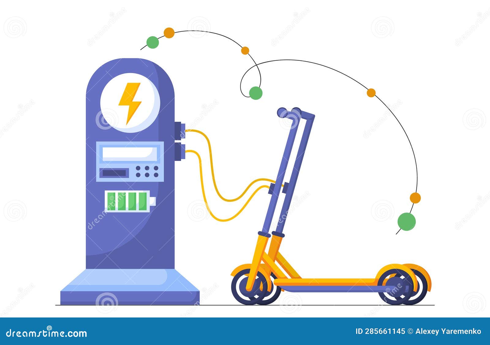 Electric Scooter Near Charge Station Vector Concept Stock Illustration