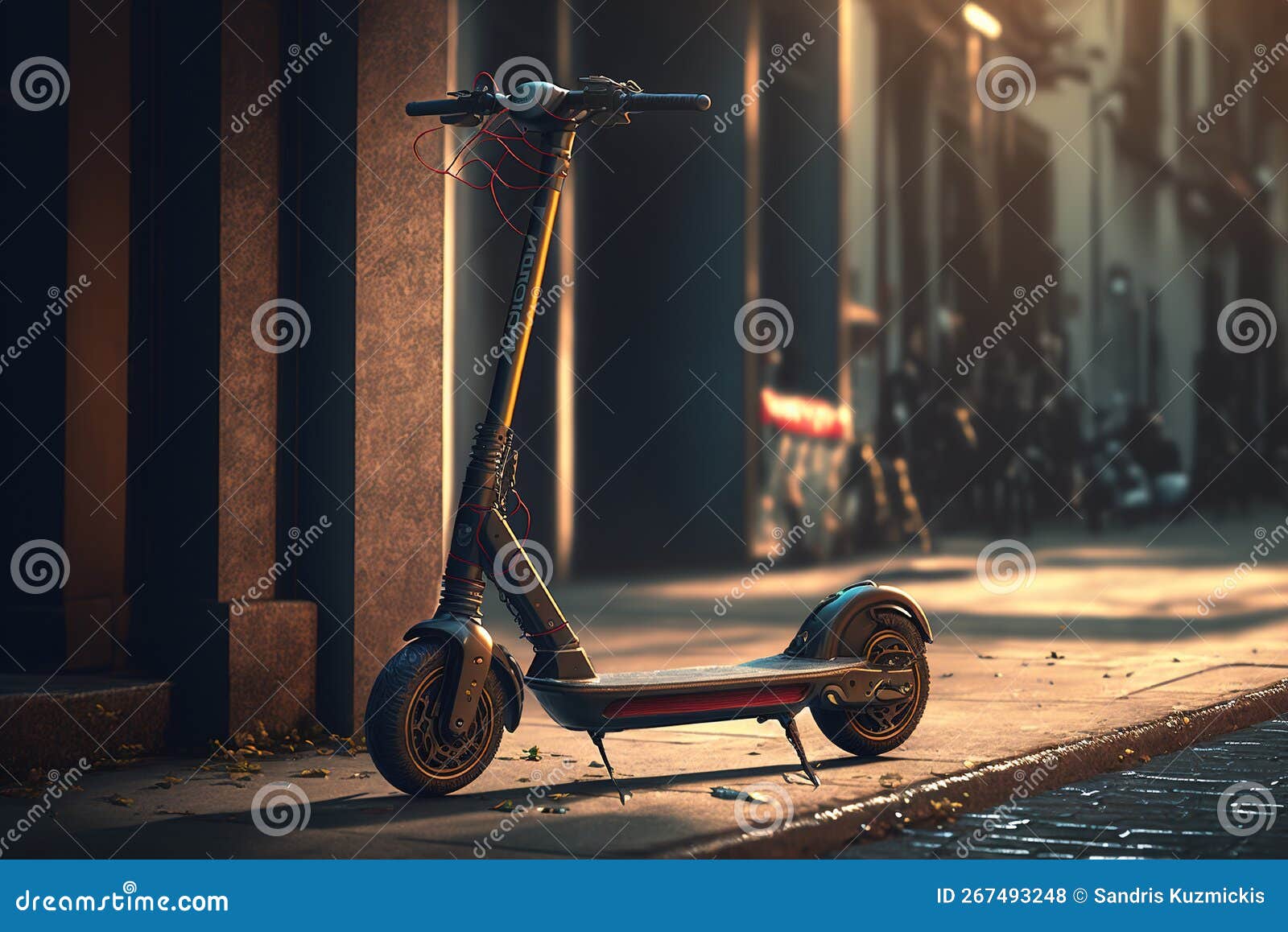 Electric Scooter Parked on the Sidewalk. Generative AI Stock Illustration Illustration of