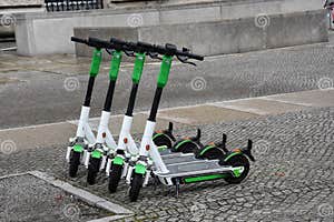 Electric Scooters To Rent Parked In Pedestrian Area Stock Image Image Electric Scooters To Rent Parked In Pedestrian Area Stock Image Image