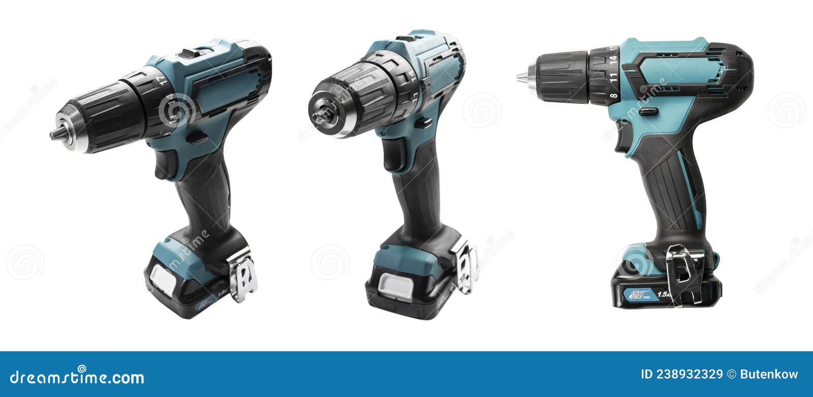 Electric Screwdriver in Different Angles Isolated on a White Background Stock Image Image of