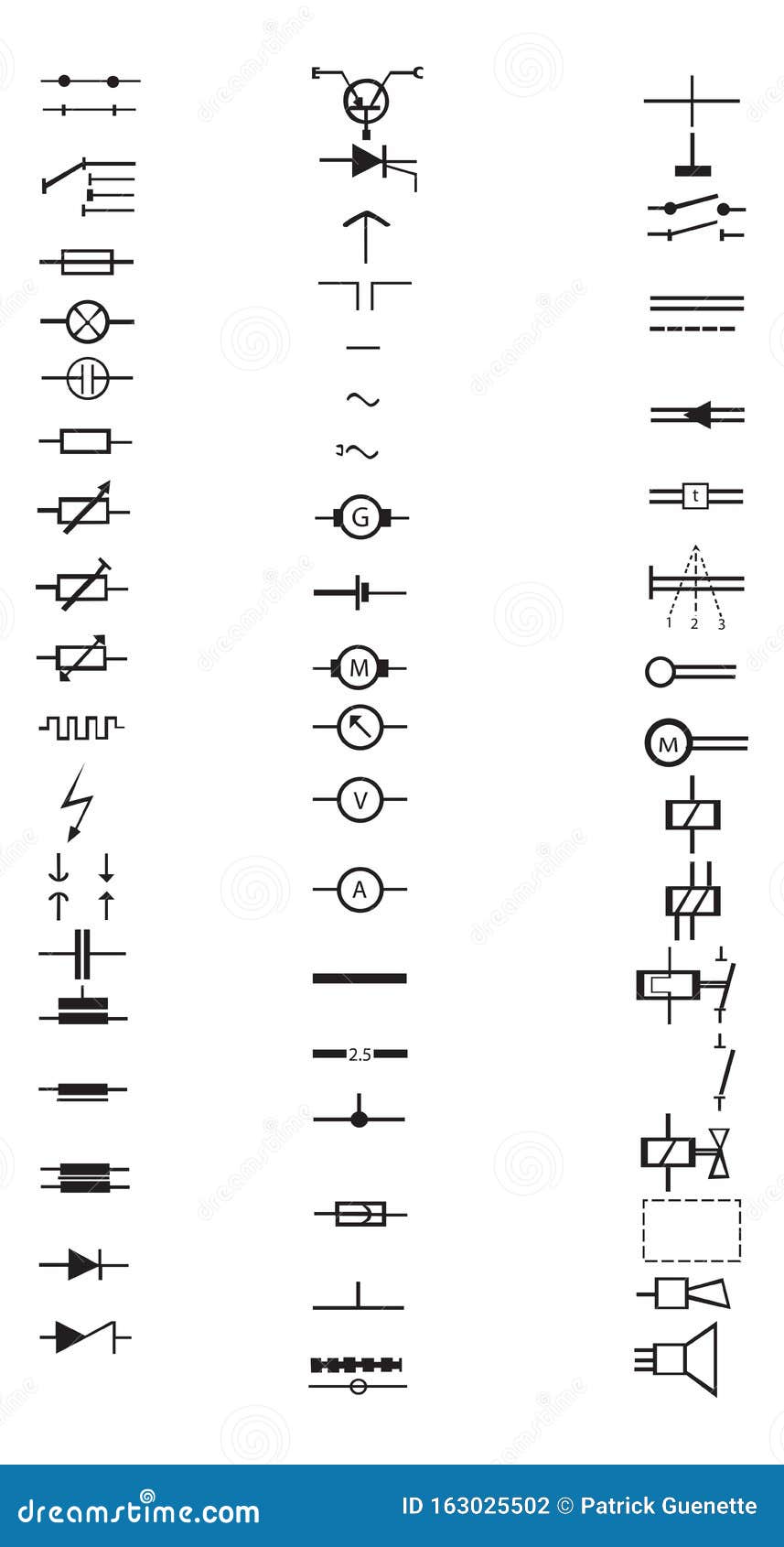 An Extensive List of Numerous Electrical Signs and Symbols Stock ...