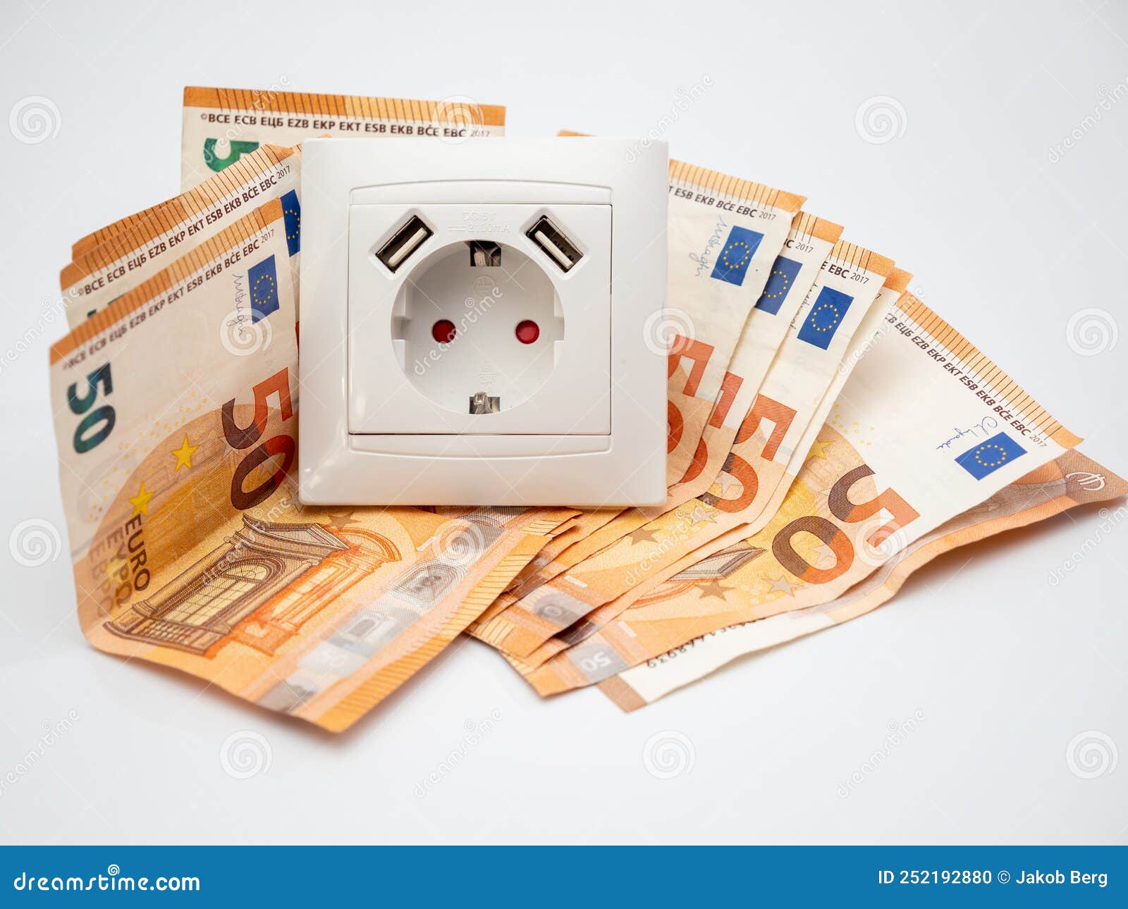 Electric Socket and Euro Banknotes Around it. Stock Photo Image of