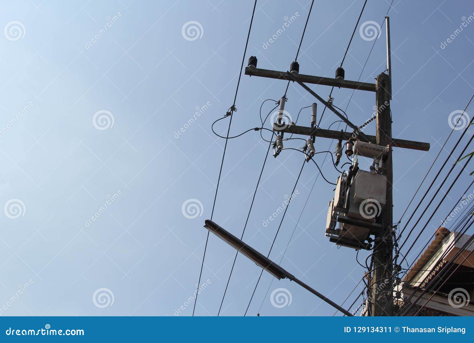 Electric Transformer on Electric Pole Stock Image Image of powerline, dangerous 129134311