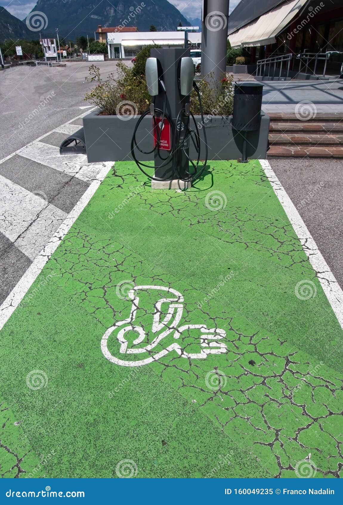 Electric Vehicle EV Charging Station Parking Spot with Icon Text on
