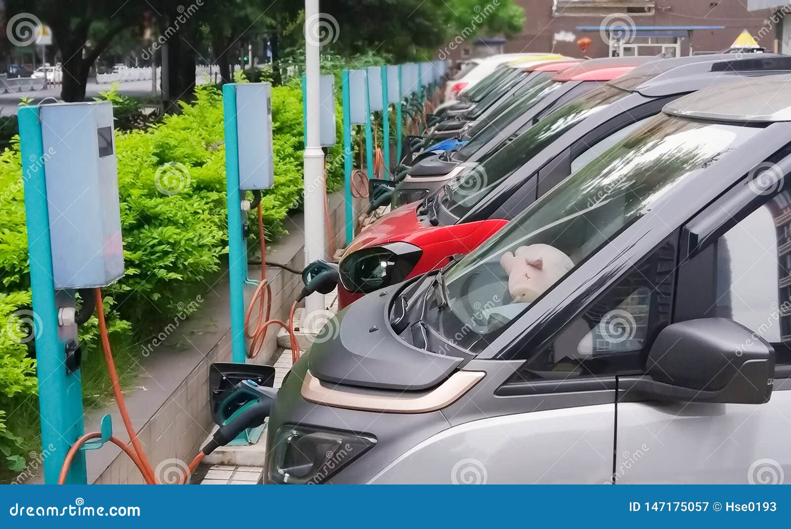 row of electric vehicle in  electric station