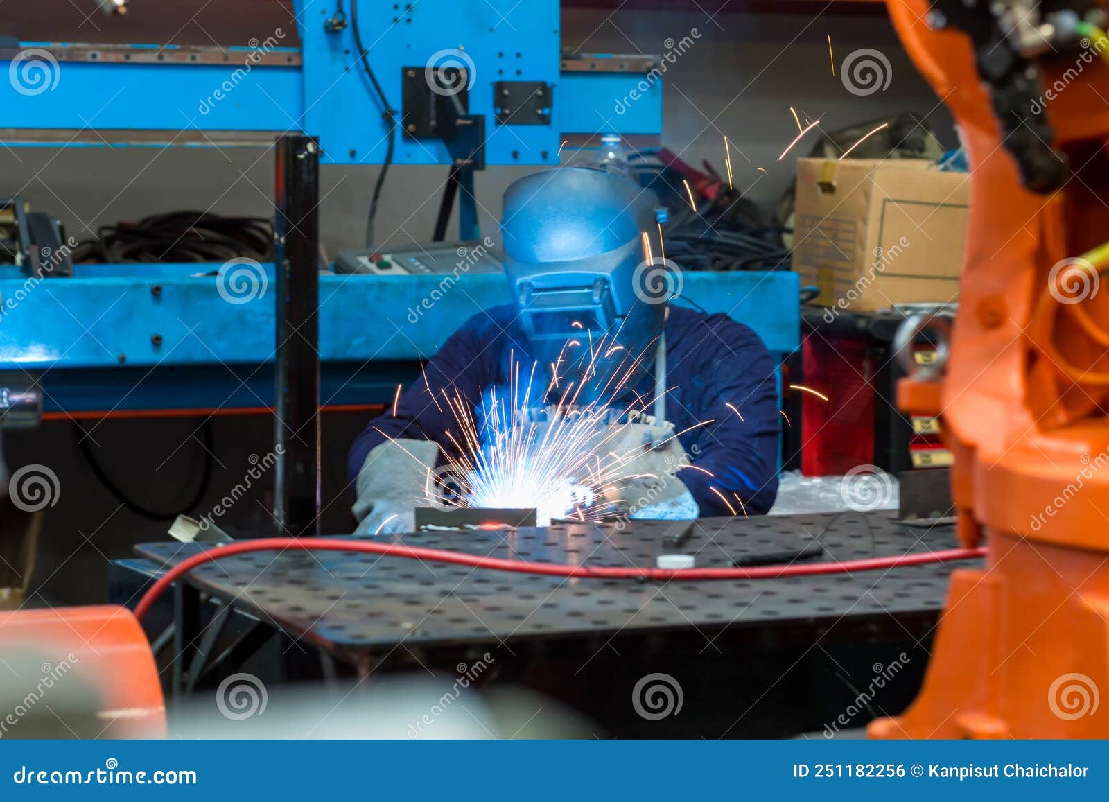 Electric Welder Work at Factory Site. Stock Photo Image of hardhat, control 251182256