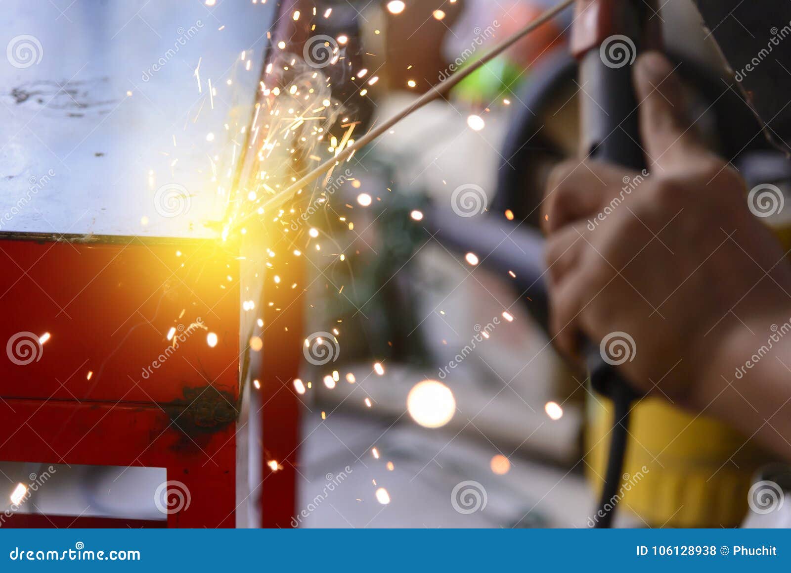 The Electric Welding Process.Arc Welding Process Stock Photo Image of industry, factory 106128938