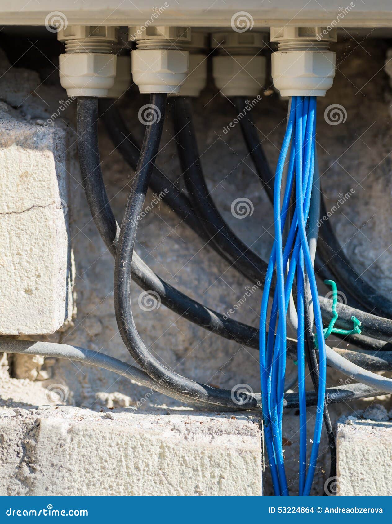 Electric Wire Cables in Cement Wall Stock Photo Image of concept