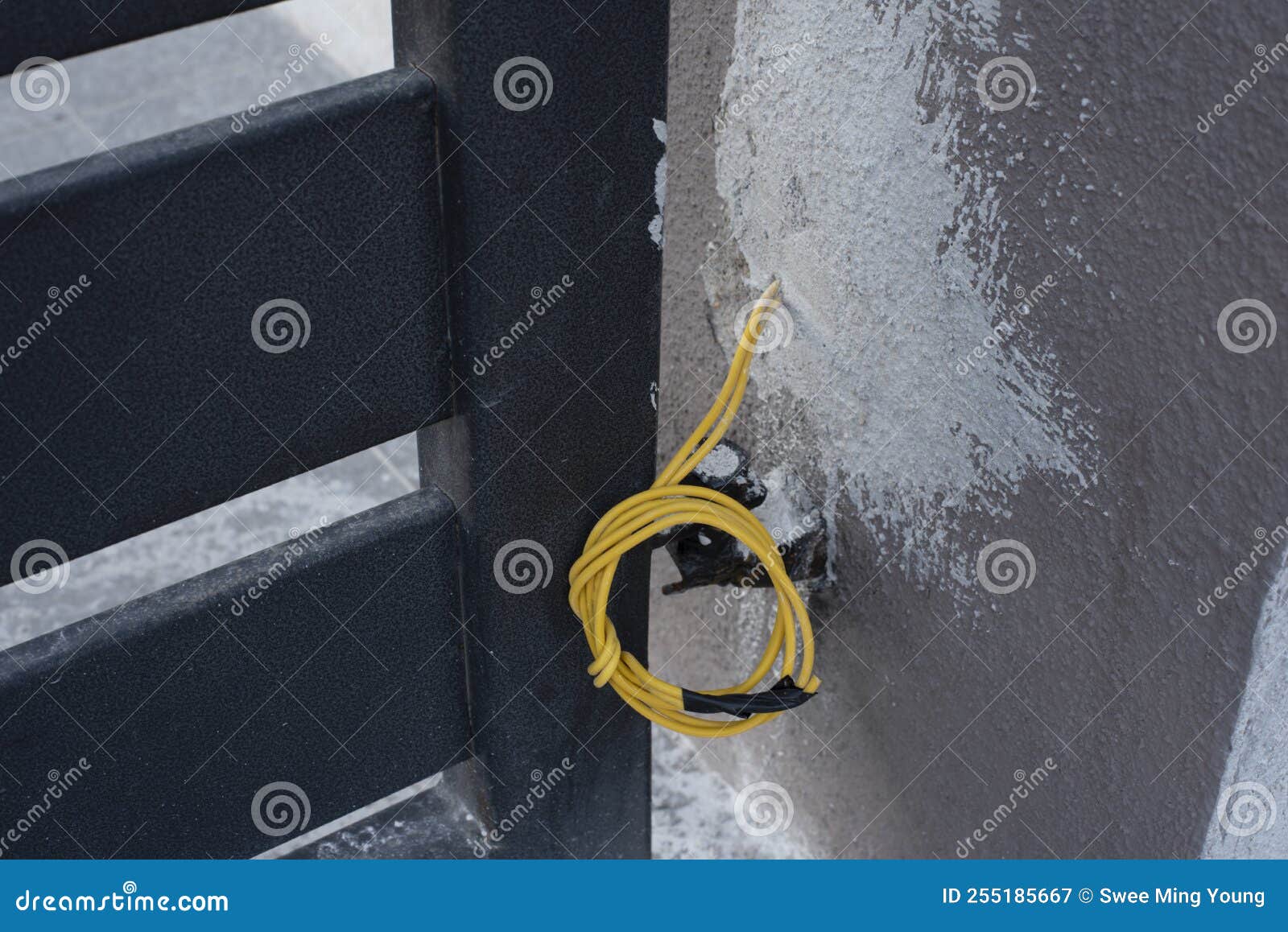 3 Electric Wires Laying Out from the Concrete Wall Stock Image Image