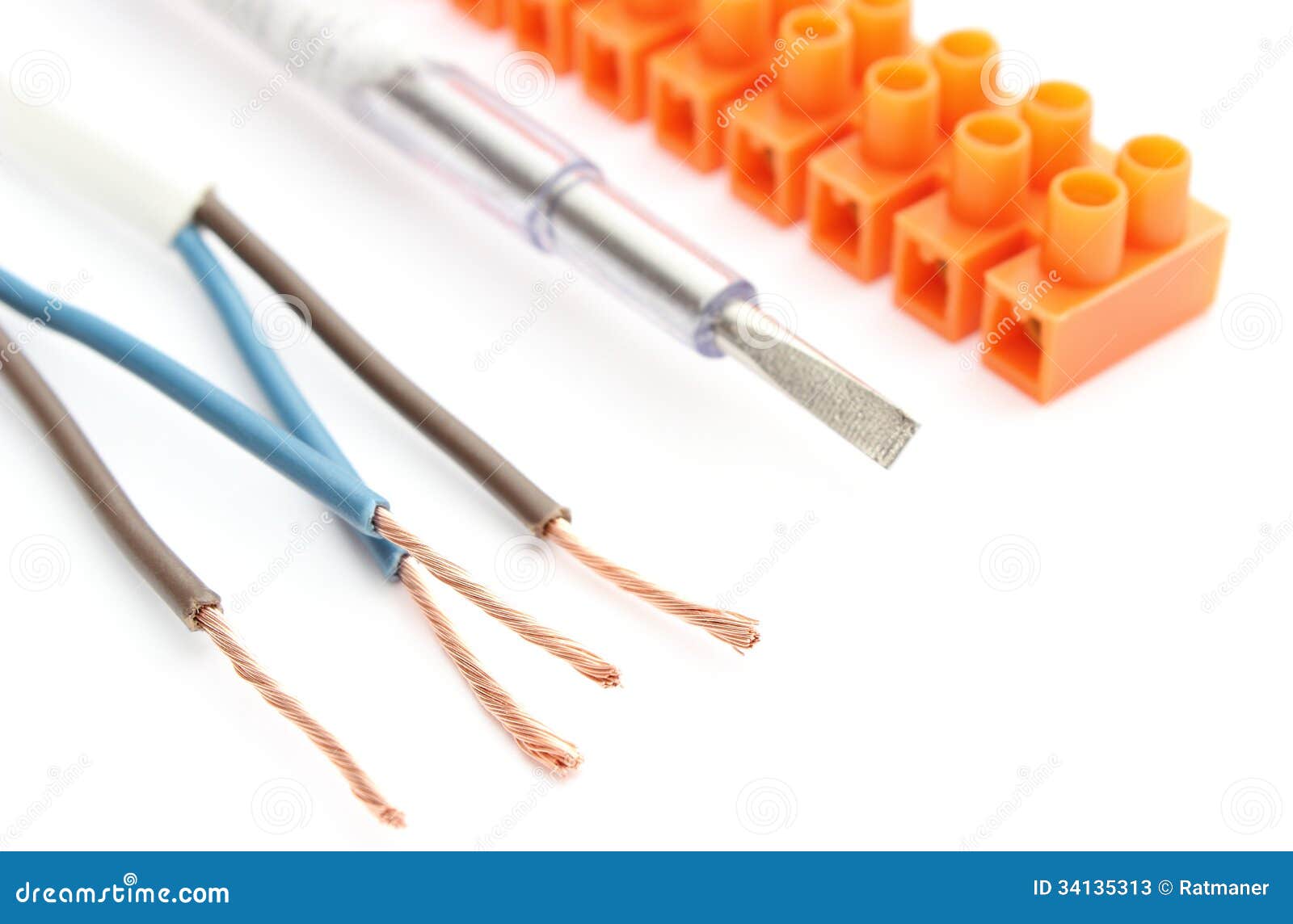 Electrical Accessories with Cable Isolated on White Background Stock