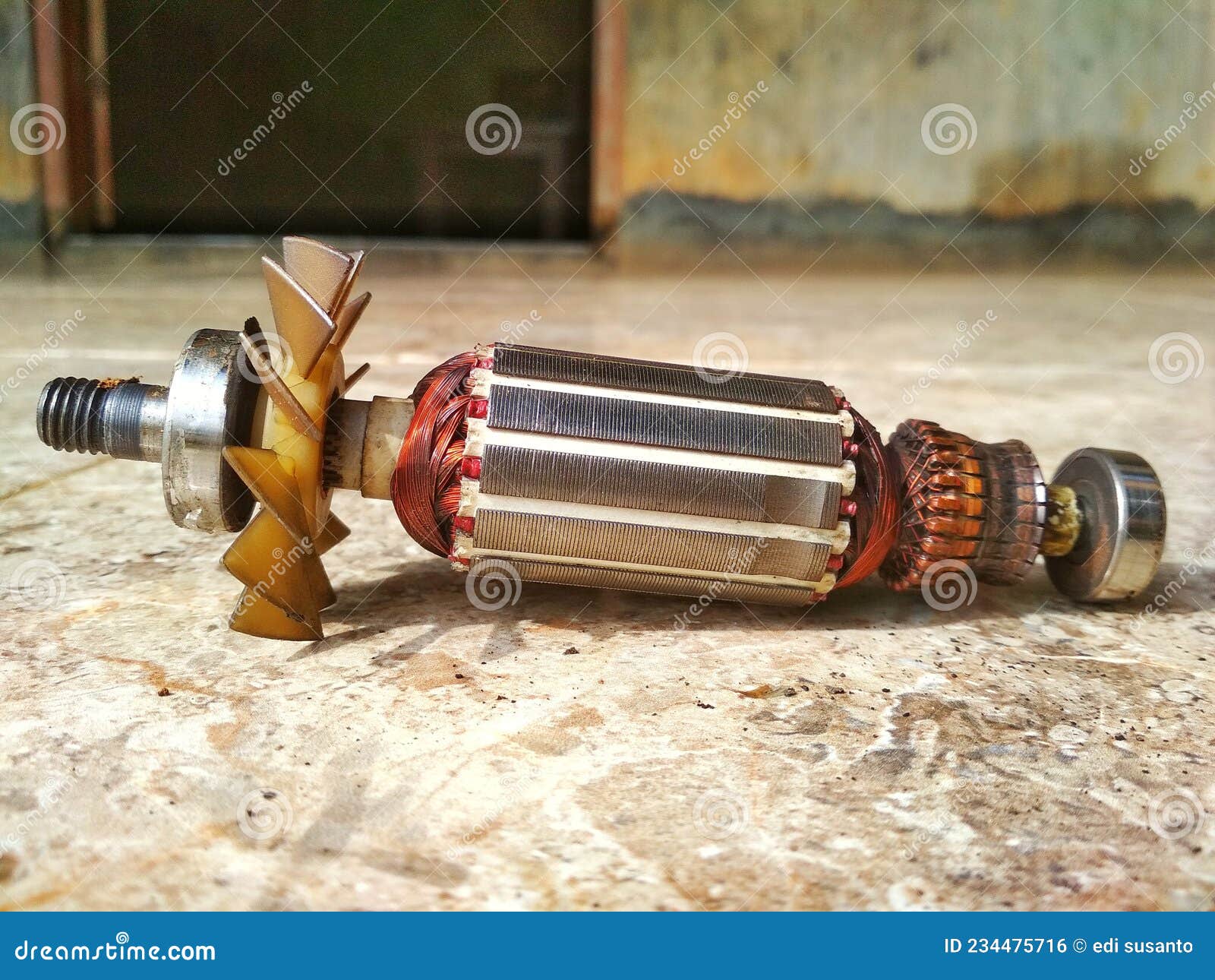 Electrical Armature Assembly Isolated On White Background. Dc Motor